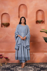 Nazakat-e-Utsavi - Fine Cotton Anarkali Kurta Set | Chikankari & Aari Fusion