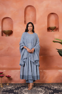 Nazakat-e-Utsavi - Fine Cotton Anarkali Kurta Set | Chikankari & Aari Fusion