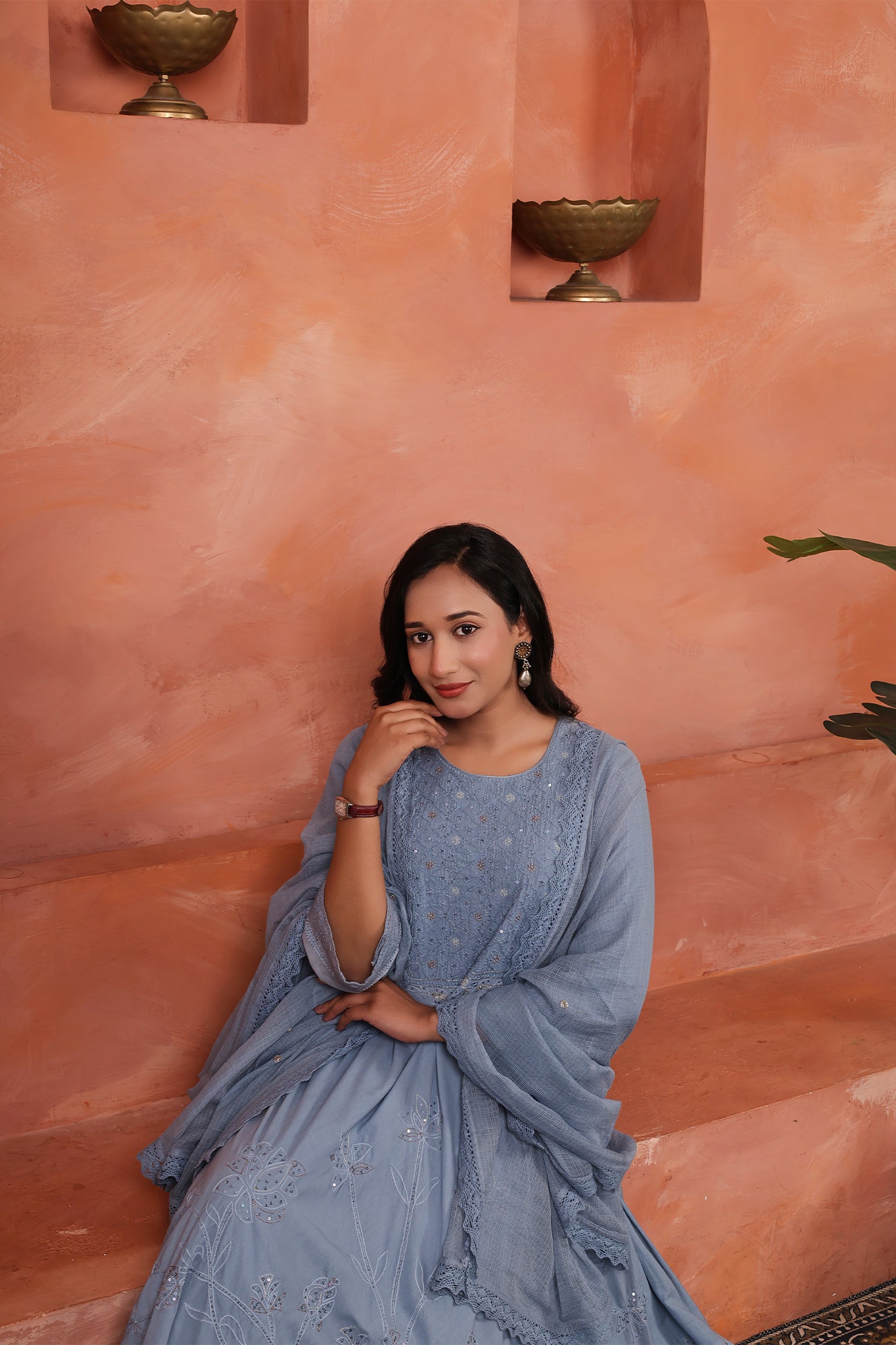 Nazakat-e-Utsavi - Fine Cotton Anarkali Kurta Set | Chikankari & Aari Fusion