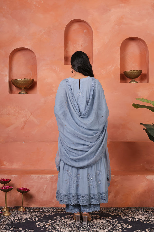 Nazakat-e-Utsavi - Fine Cotton Anarkali Kurta Set | Chikankari & Aari Fusion