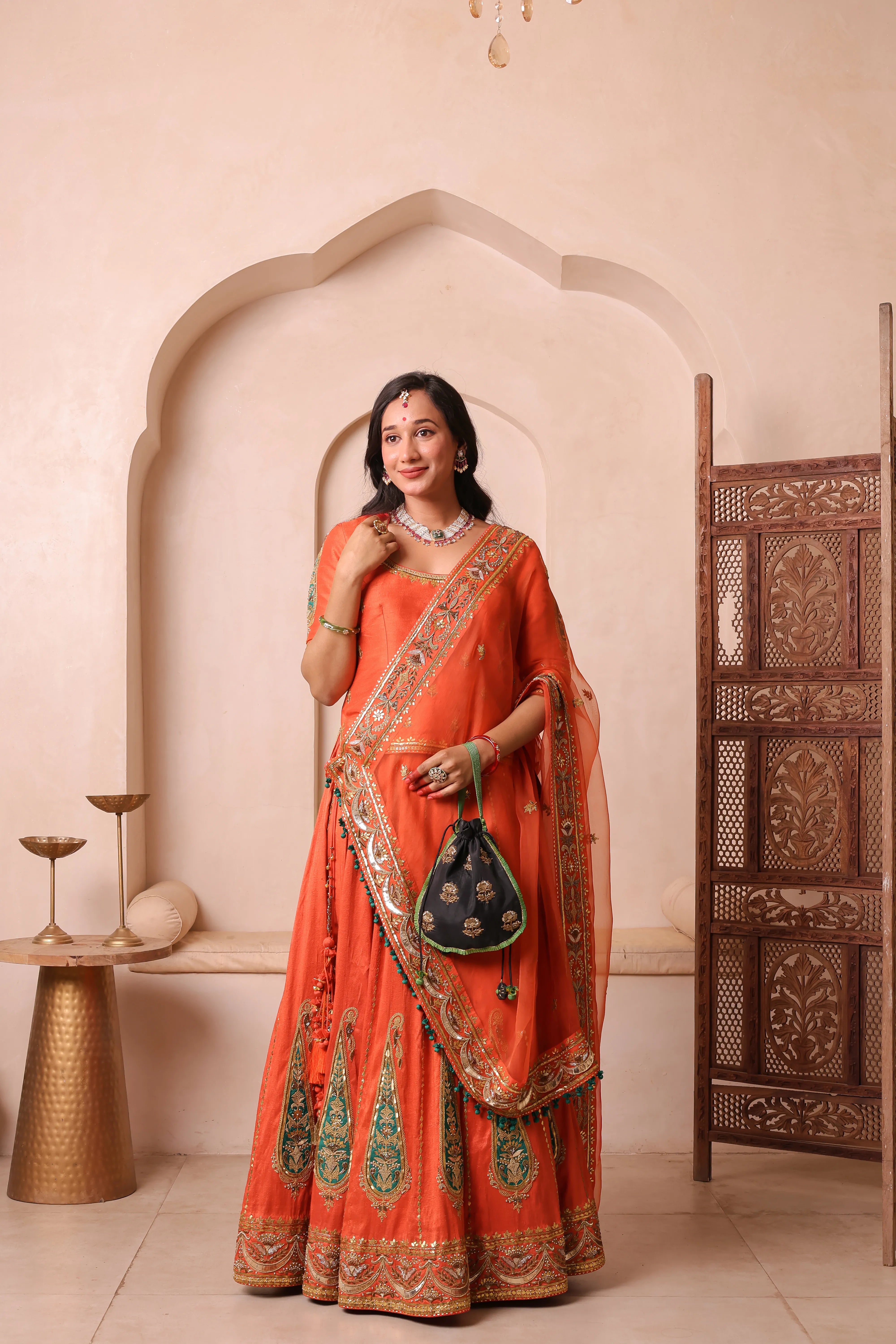 Noor-e-Narangi – Handcrafted Raw Silk Bridal Lehenga Set