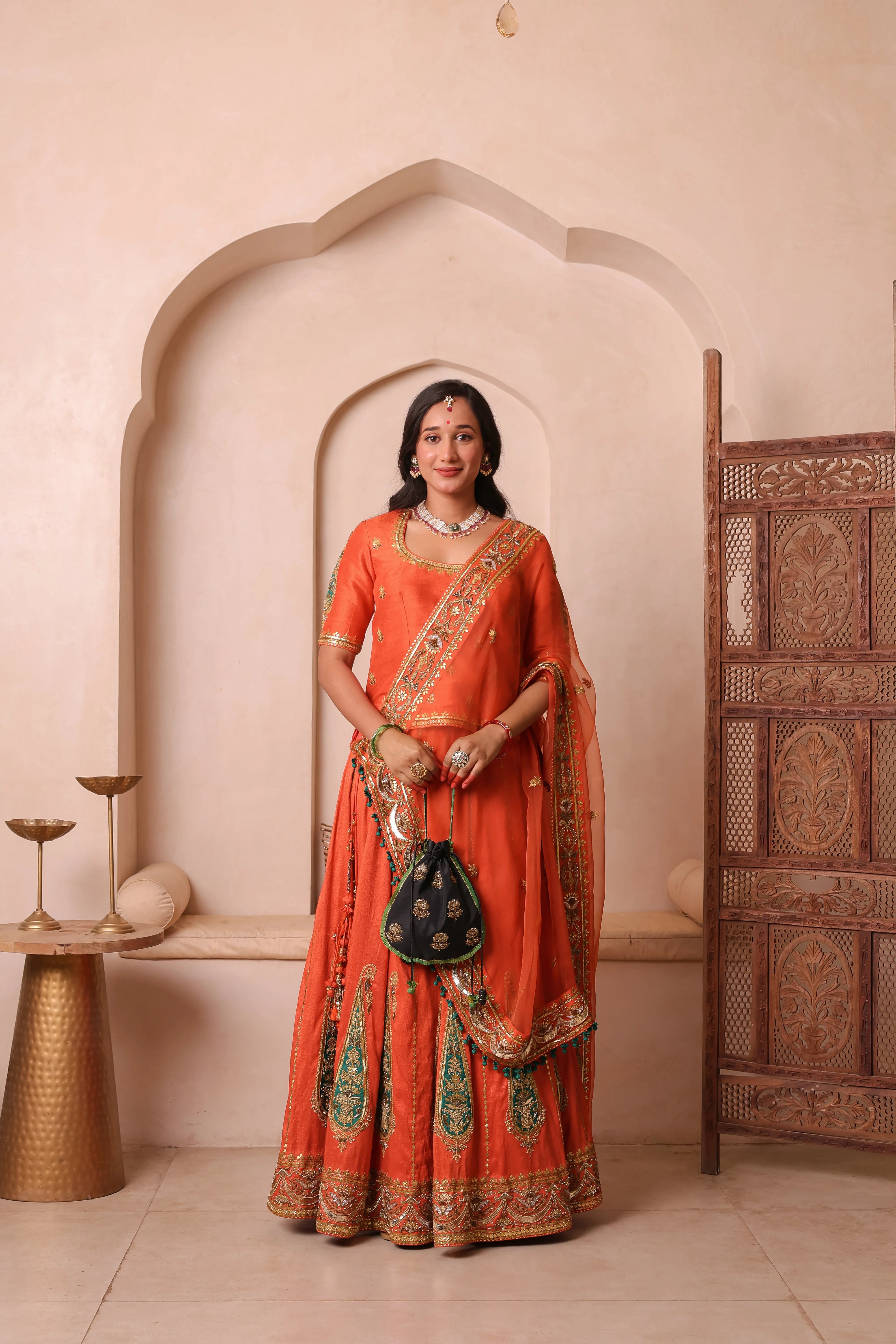 Noor-e-Narangi – Handcrafted Raw Silk Bridal Lehenga Set