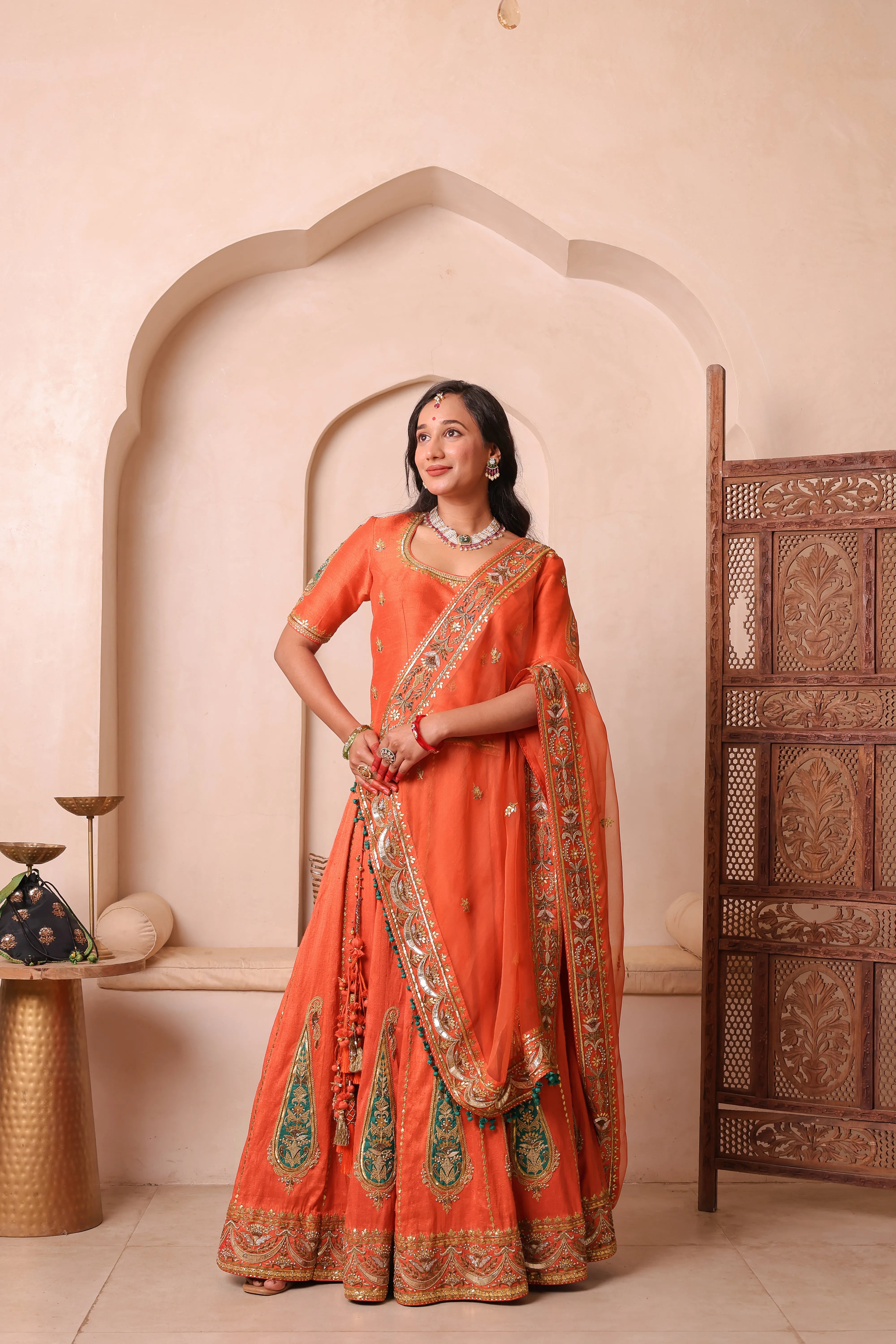 Noor-e-Narangi – Handcrafted Raw Silk Bridal Lehenga Set