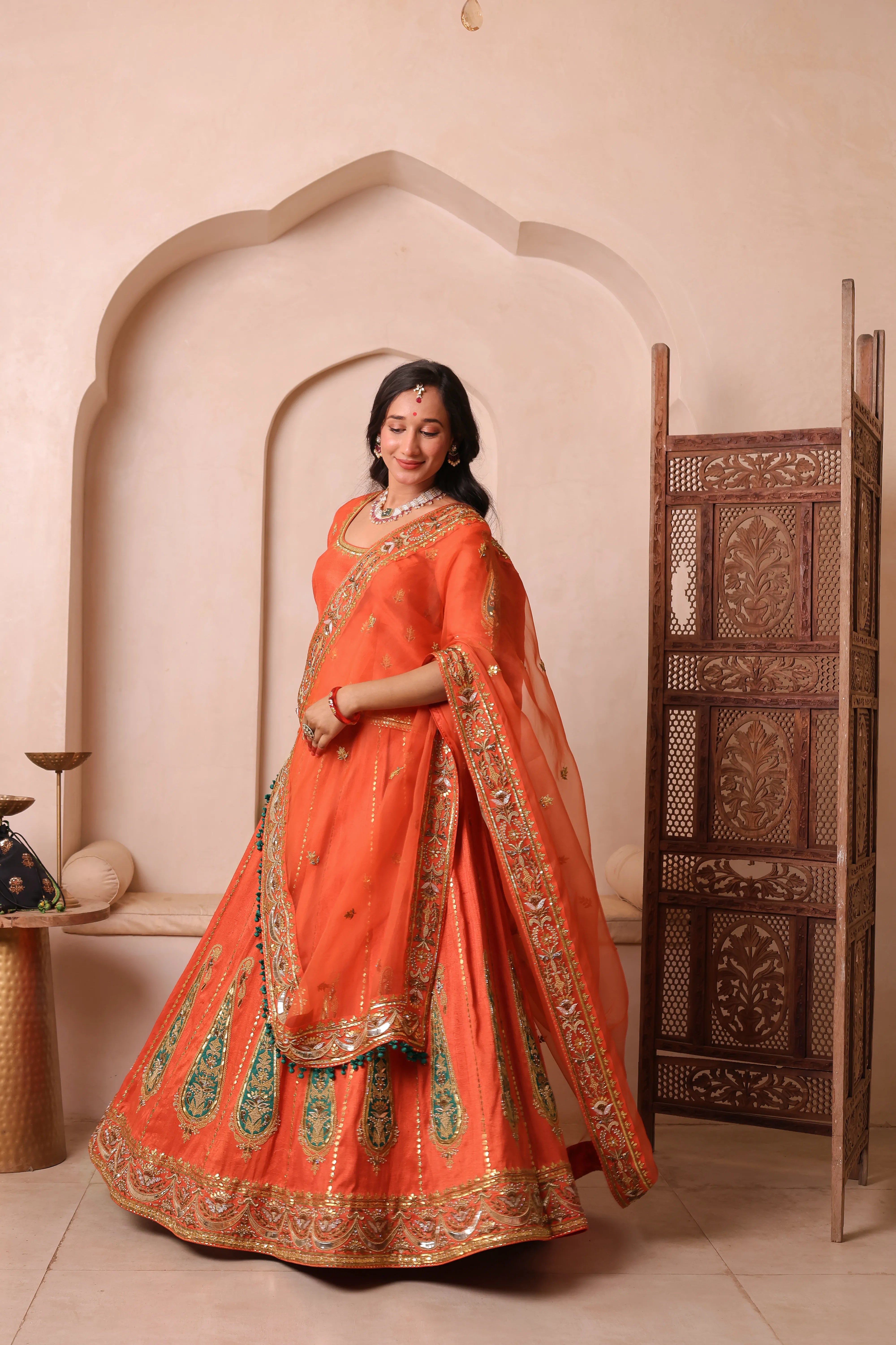 Noor-e-Narangi – Handcrafted Raw Silk Bridal Lehenga Set