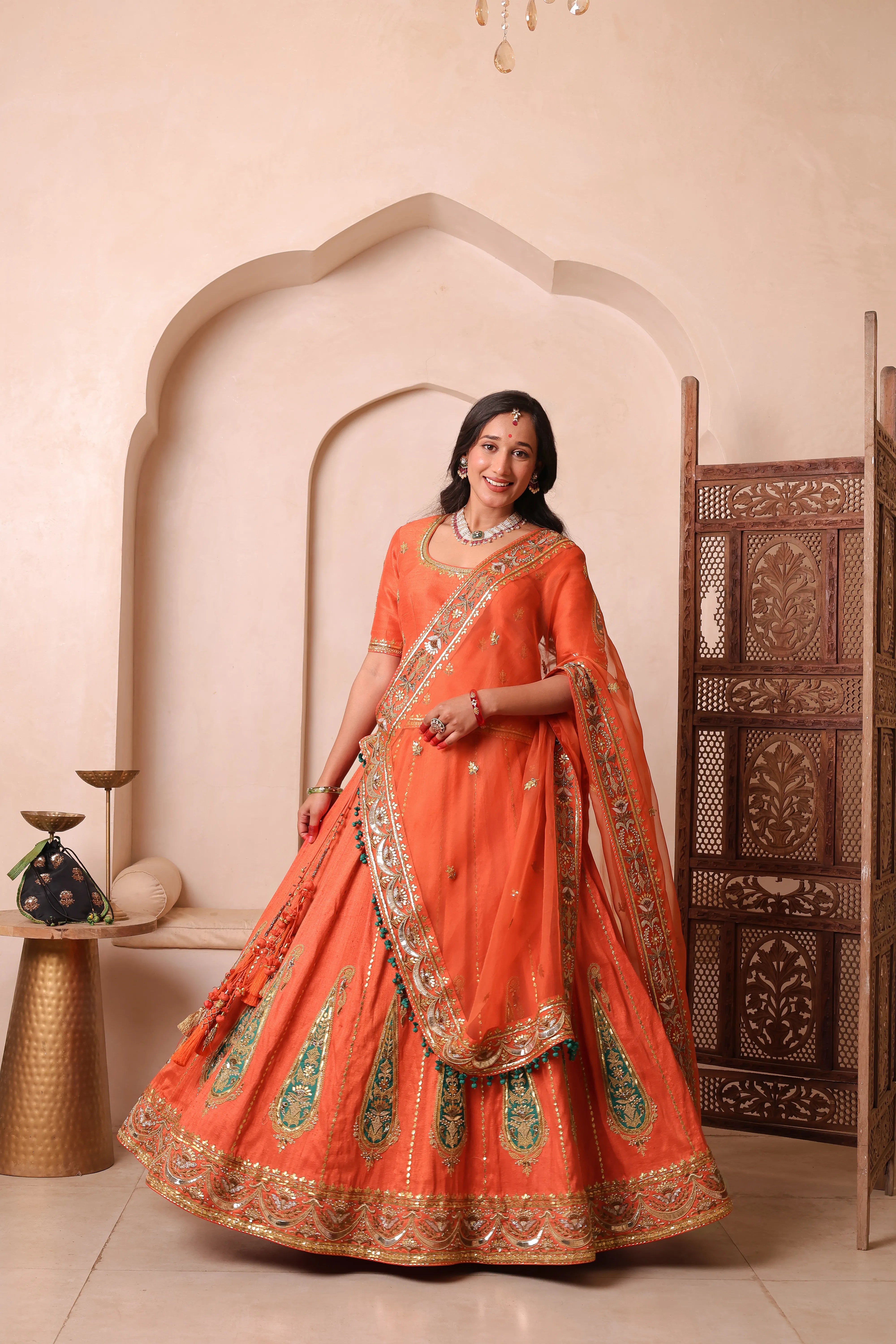 Noor-e-Narangi – Handcrafted Raw Silk Bridal Lehenga Set