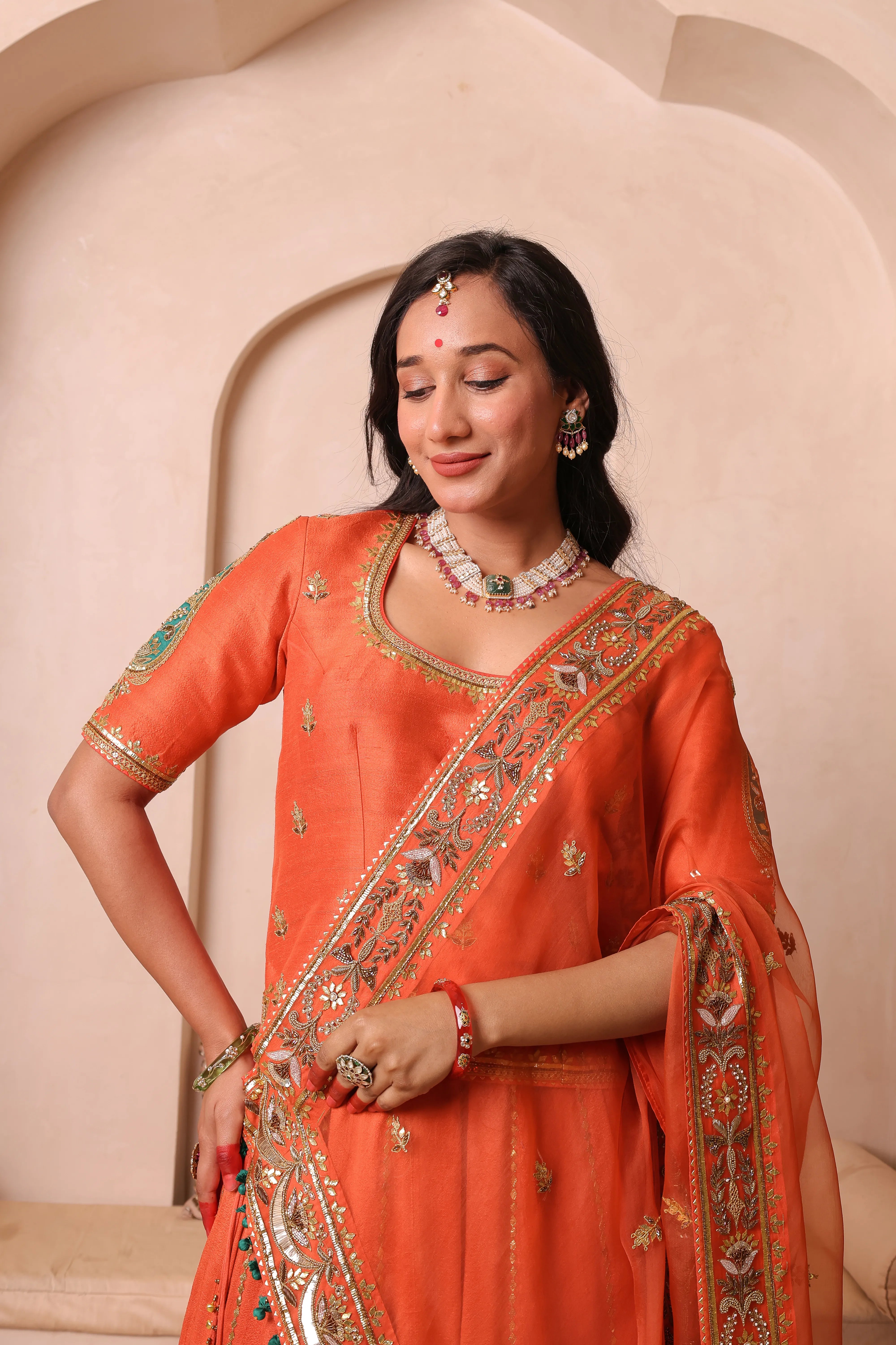 Noor-e-Narangi – Handcrafted Raw Silk Bridal Lehenga Set