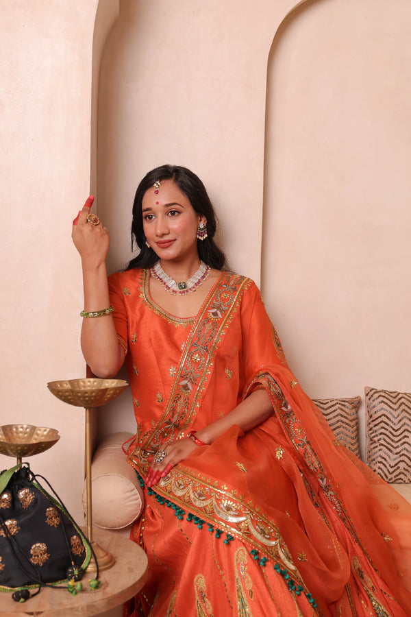Noor-e-Narangi – Handcrafted Raw Silk Bridal Lehenga Set