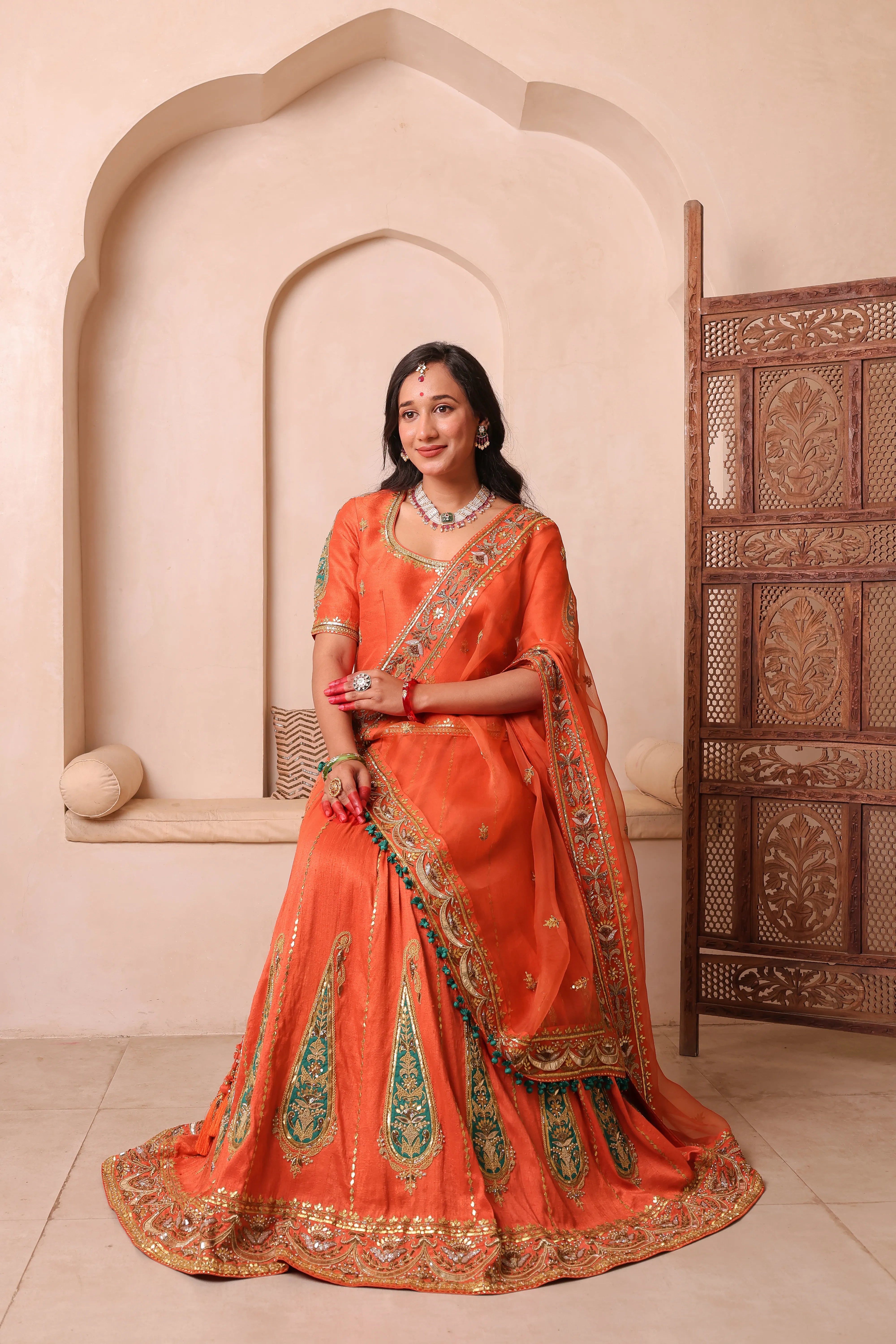 Noor-e-Narangi – Handcrafted Raw Silk Bridal Lehenga Set