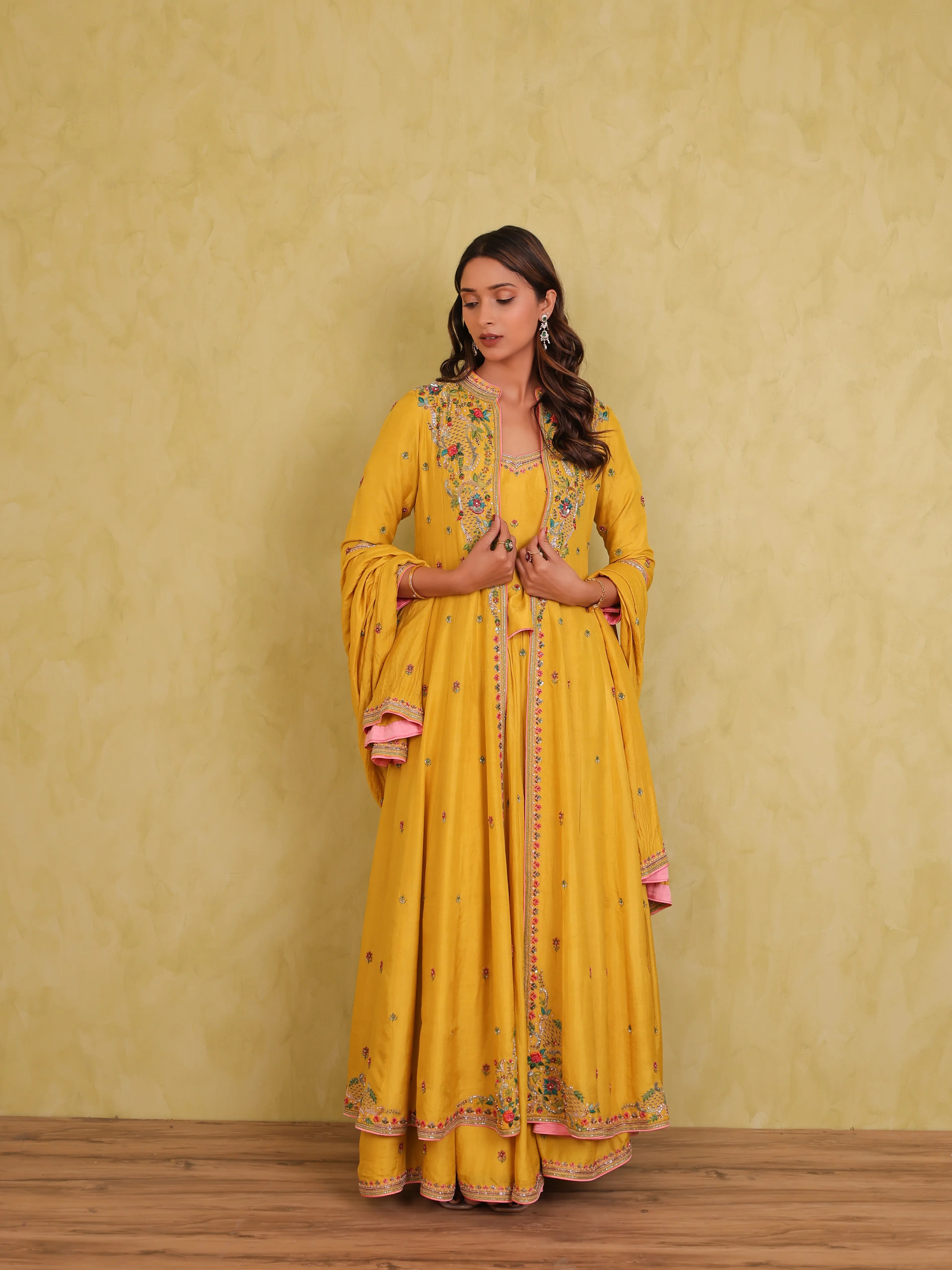 Basant Noor – Mulberry Silk Lehenga Kurti Set with Embroidered Jacket