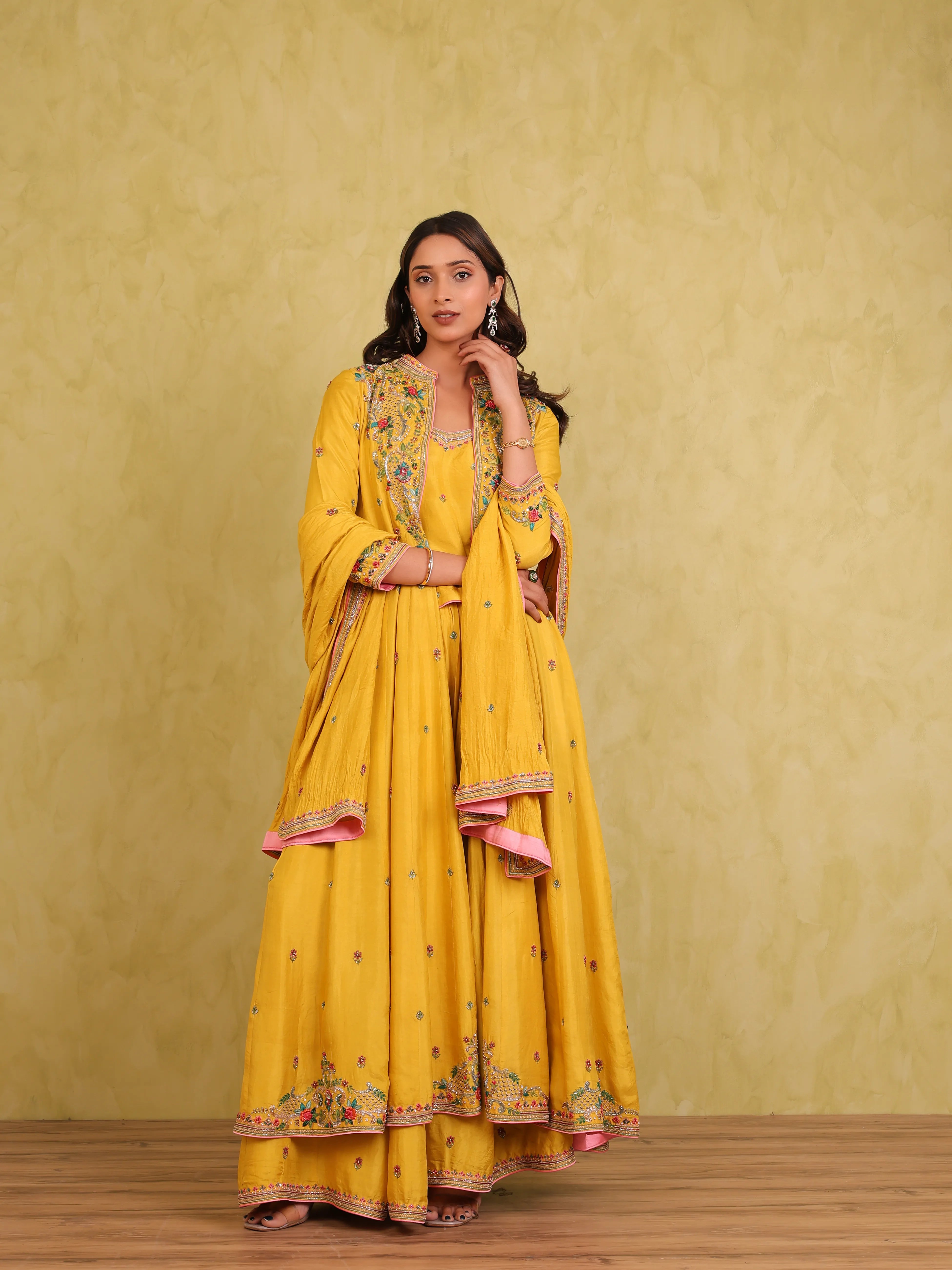 Basant Noor – Mulberry Silk Lehenga Kurti Set with Embroidered Jacket