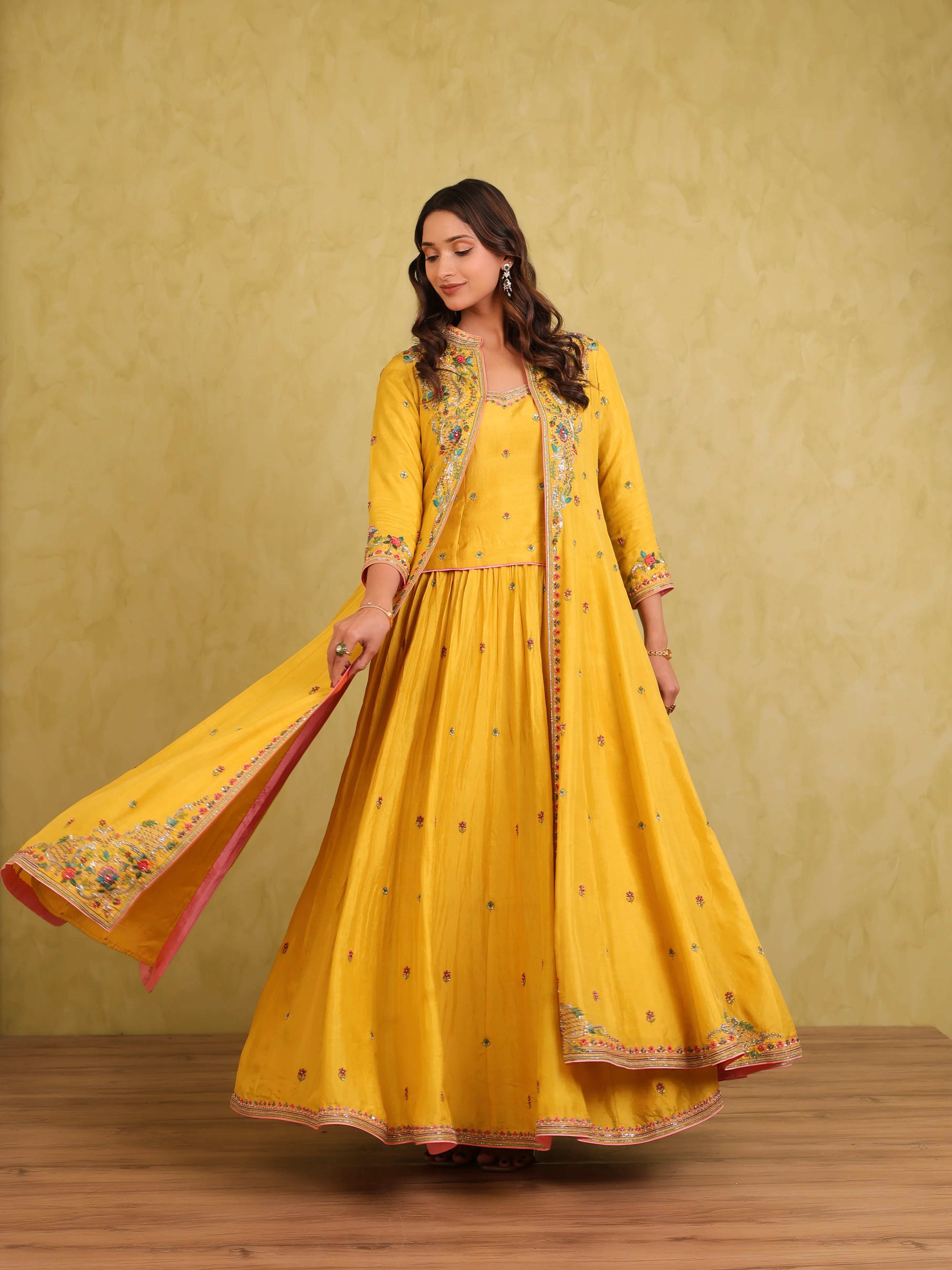 Basant Noor – Mulberry Silk Lehenga Kurti Set with Embroidered Jacket