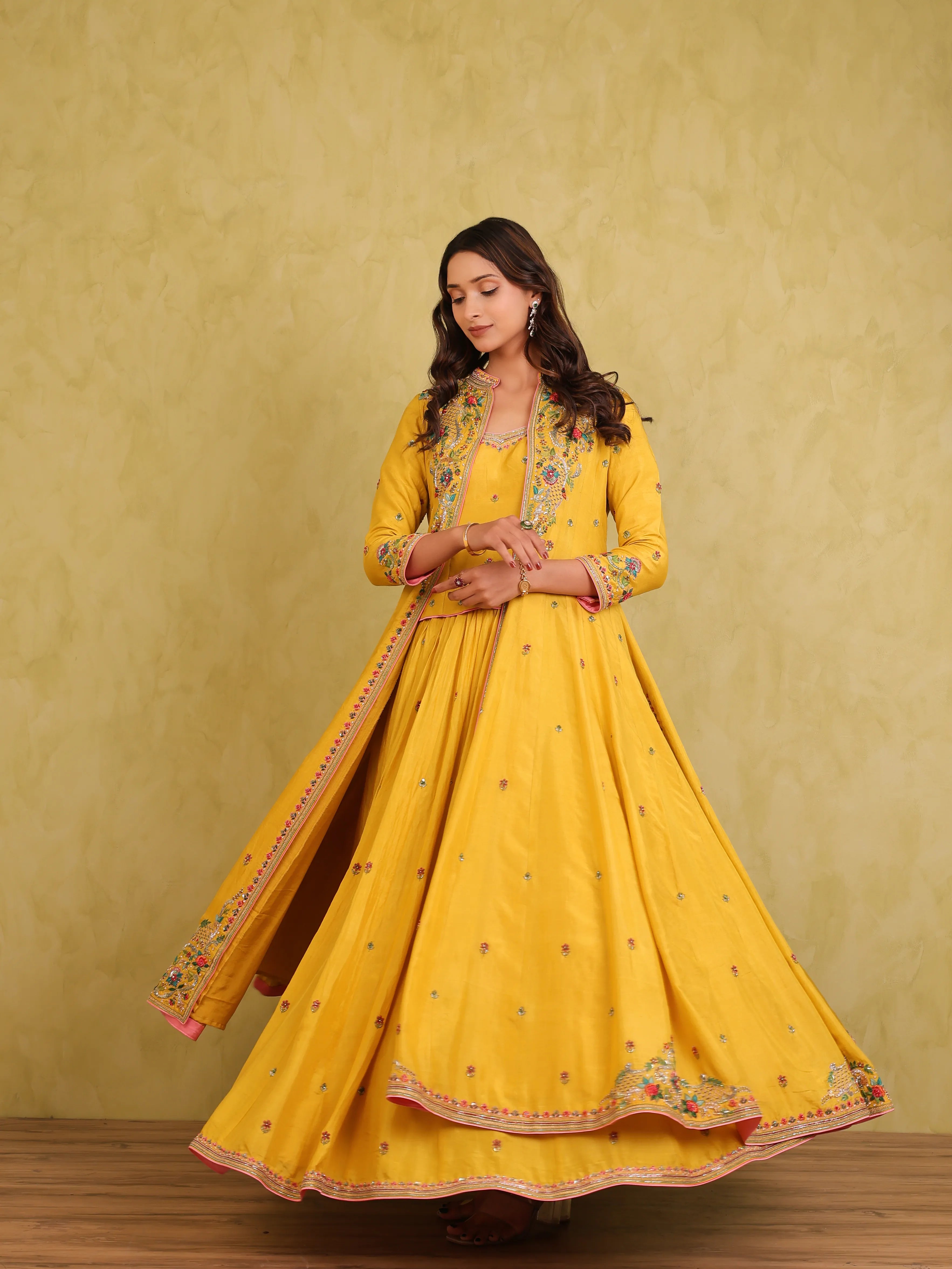 Basant Noor – Mulberry Silk Lehenga Kurti Set with Embroidered Jacket