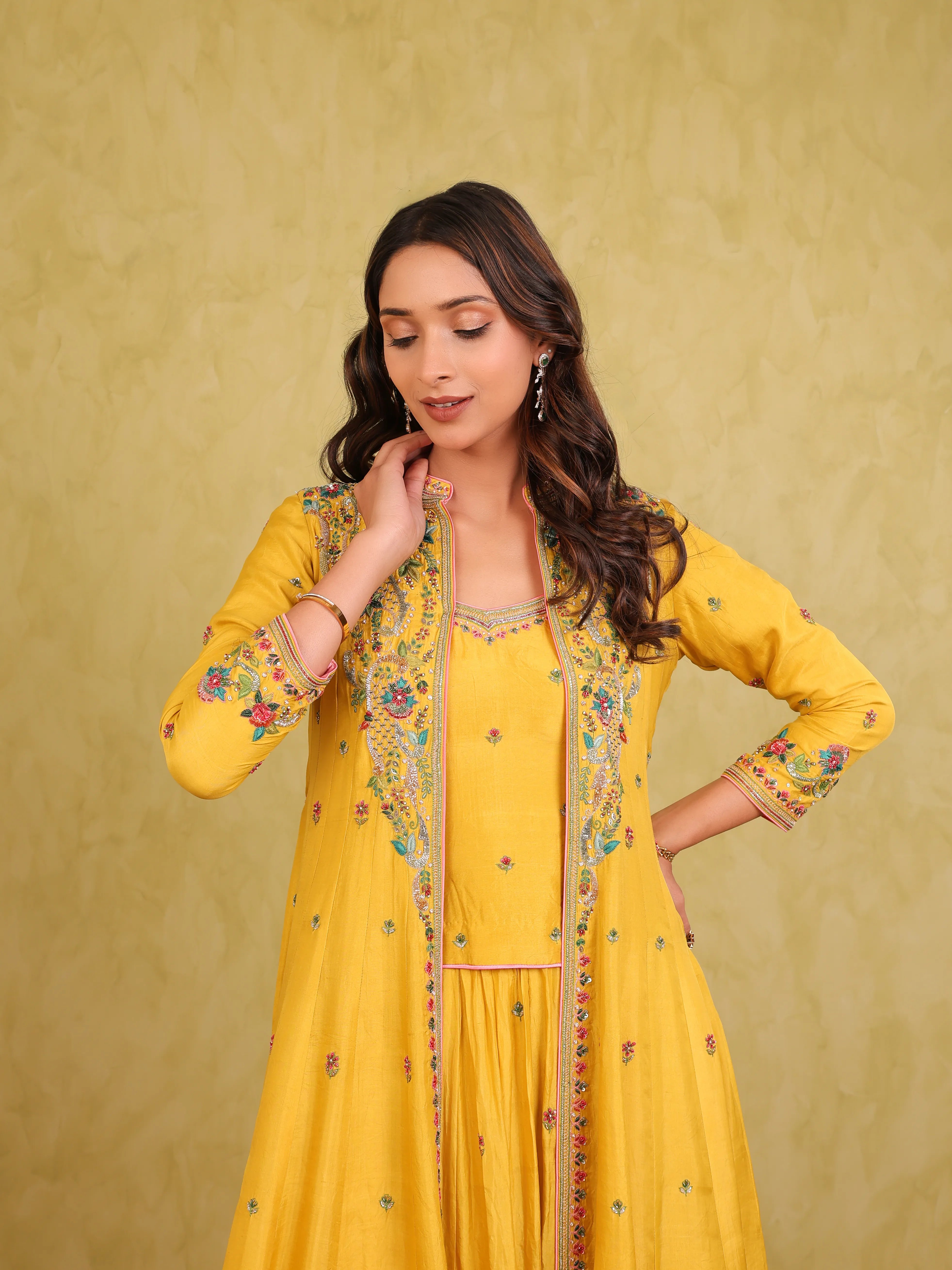 Basant Noor – Mulberry Silk Lehenga Kurti Set with Embroidered Jacket