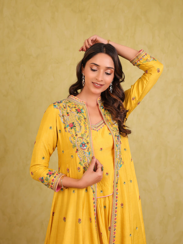 Basant Noor – Mulberry Silk Lehenga Kurti Set with Embroidered Jacket