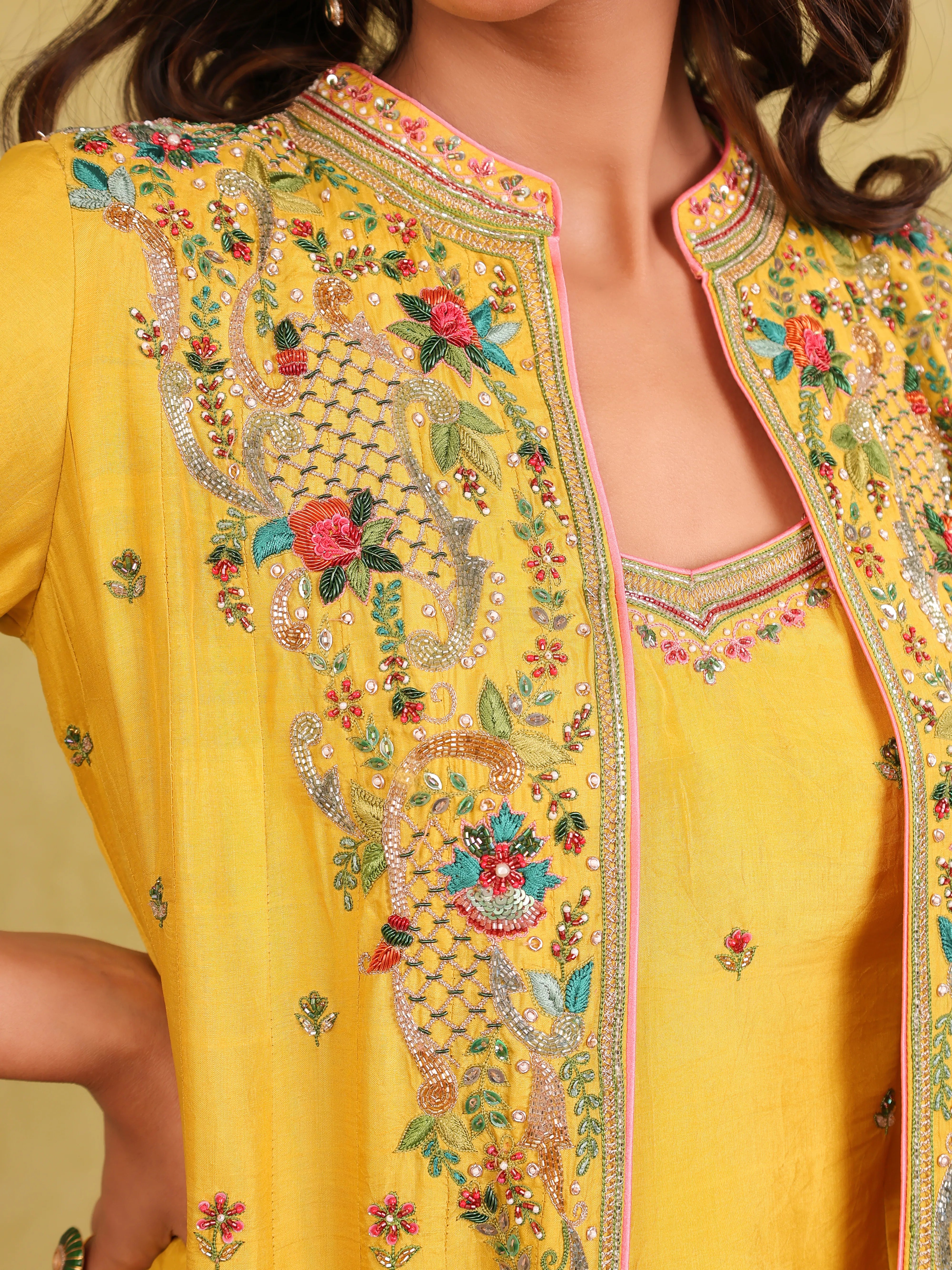 Basant Noor – Mulberry Silk Lehenga Kurti Set with Embroidered Jacket