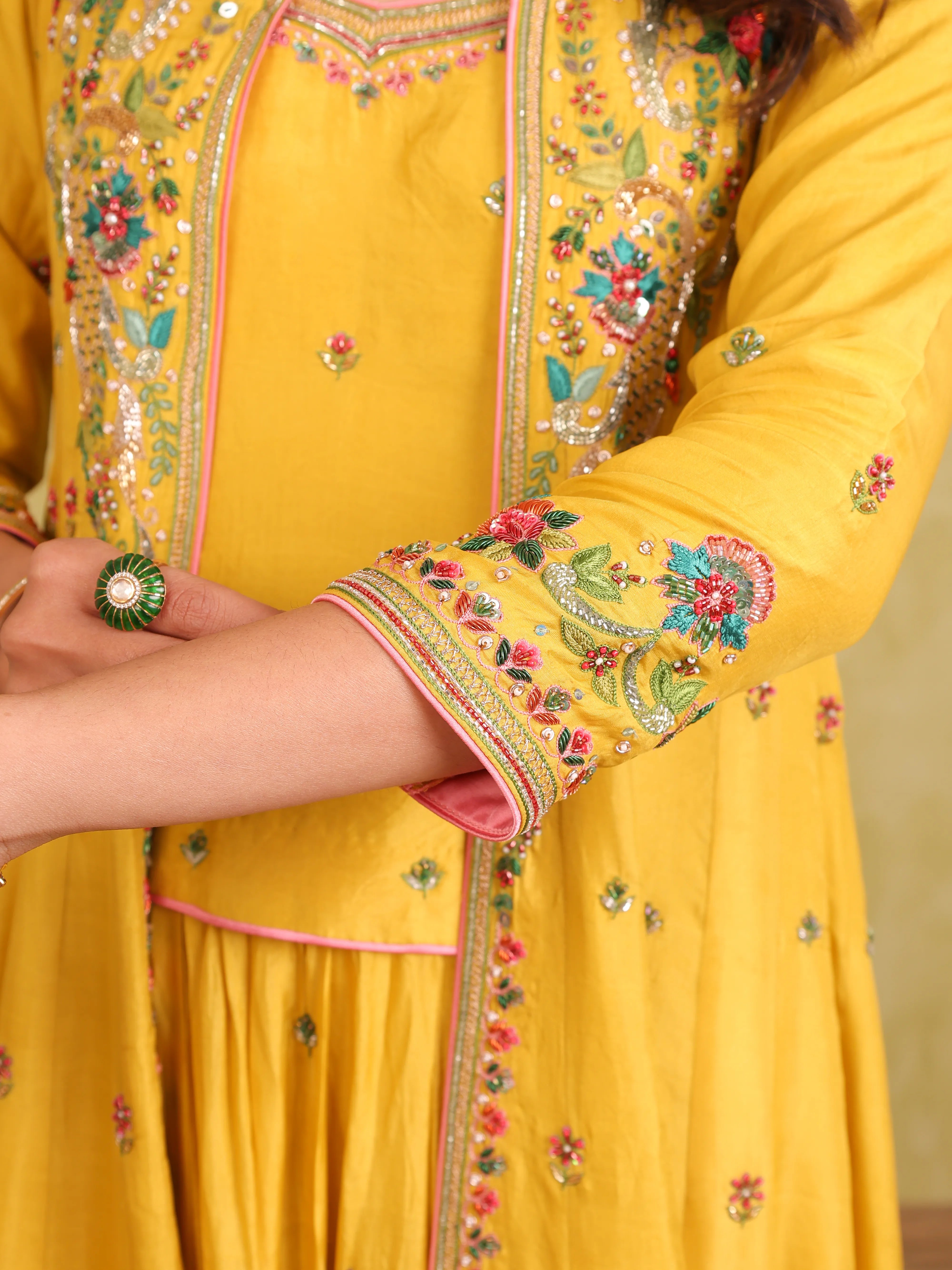 Basant Noor – Mulberry Silk Lehenga Kurti Set with Embroidered Jacket