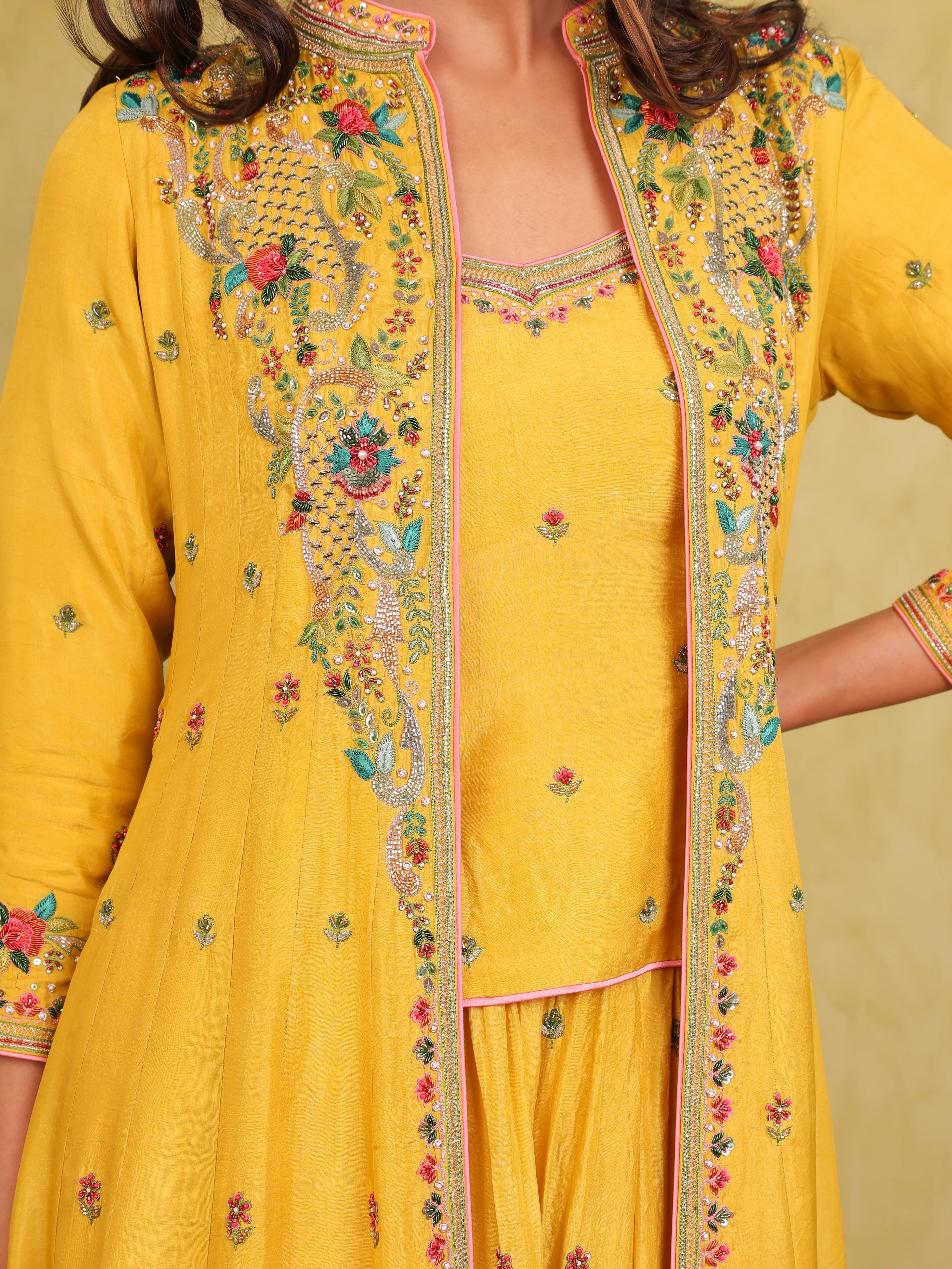 Basant Noor – Mulberry Silk Lehenga Kurti Set with Embroidered Jacket