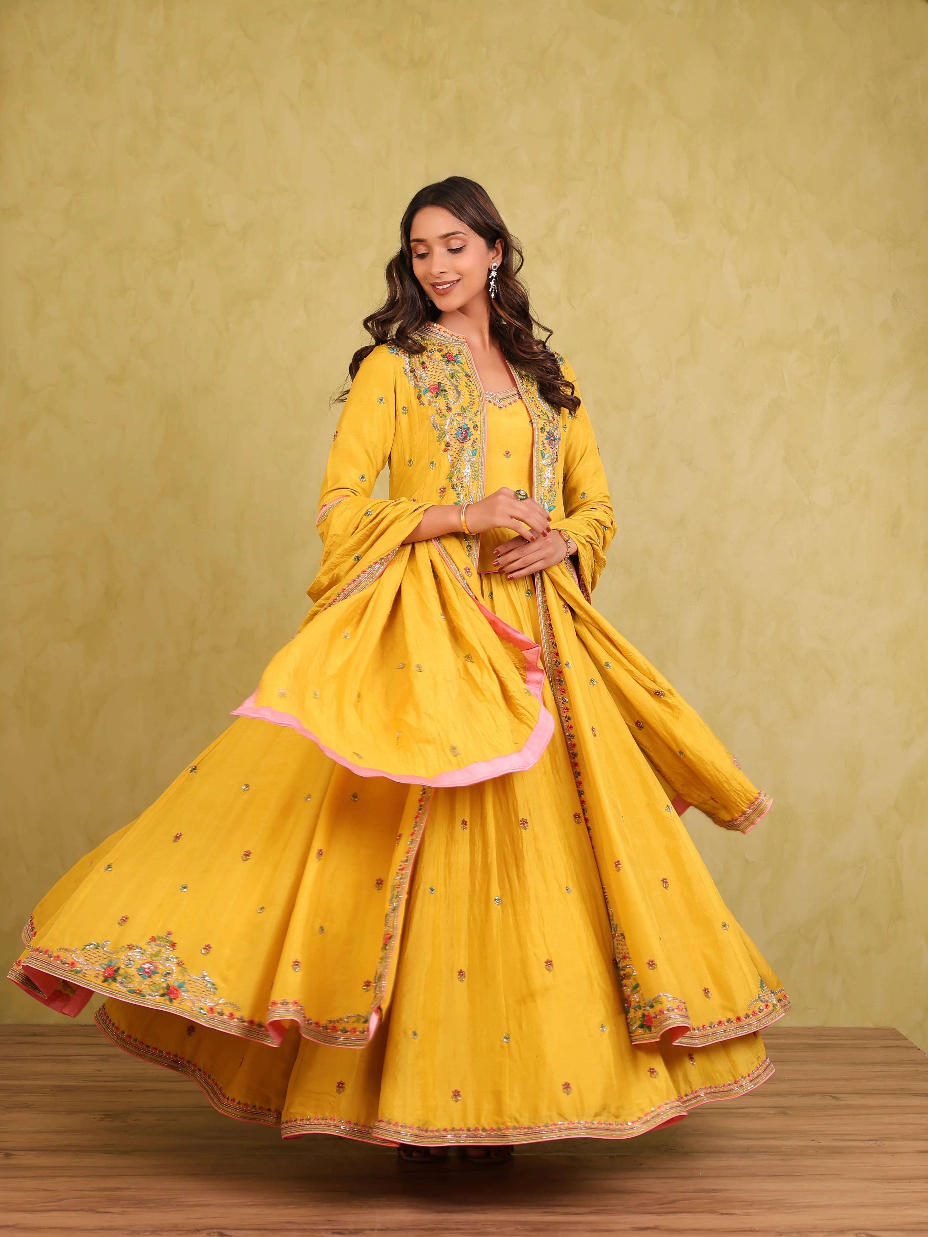 Basant Noor – Mulberry Silk Lehenga Kurti Set with Embroidered Jacket