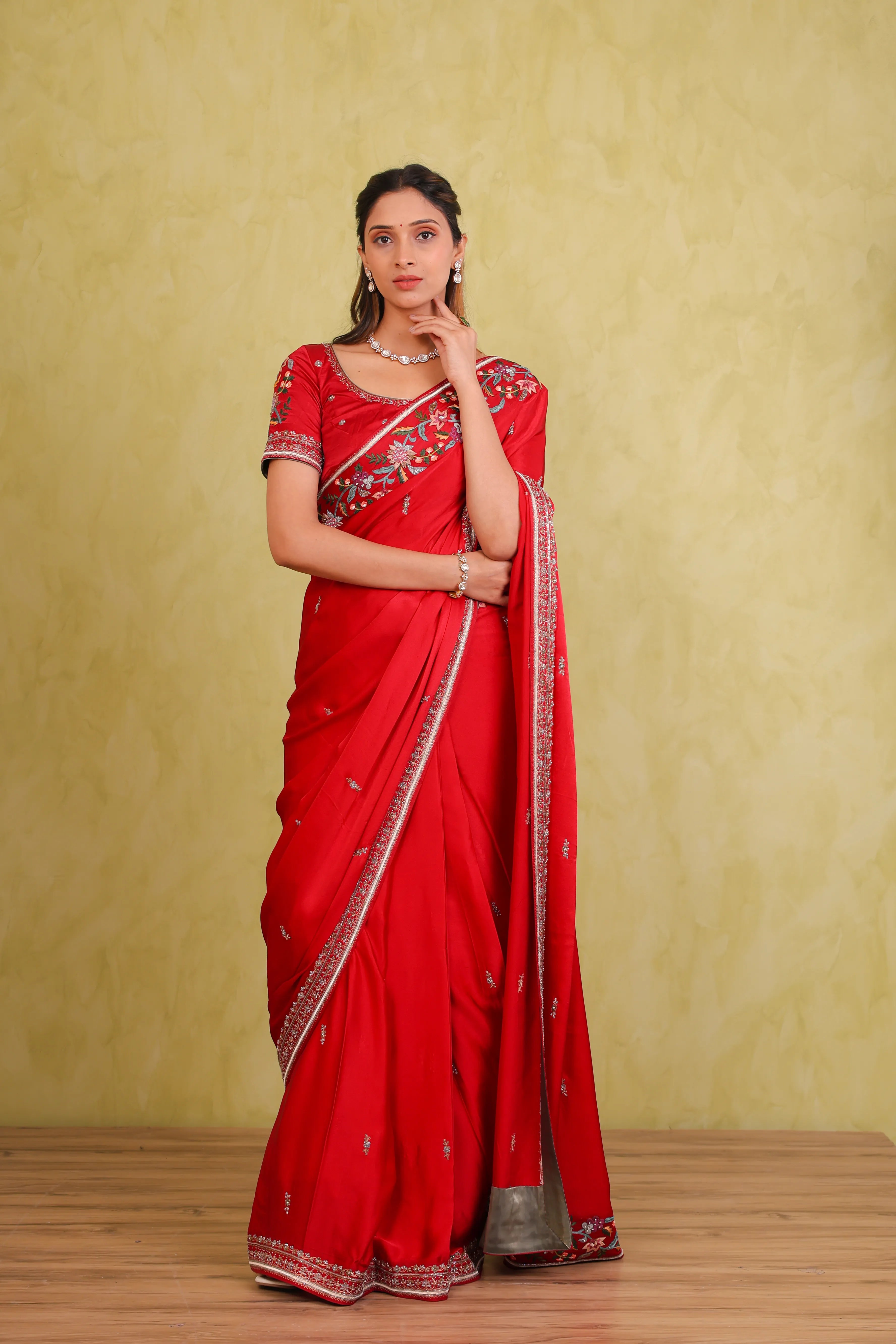 Laal Khwaab – Red Satin Silk Zardosi Saree