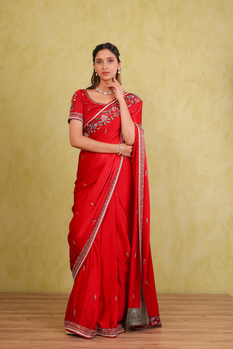 Laal Khwaab – Red Satin Silk Zardosi Saree