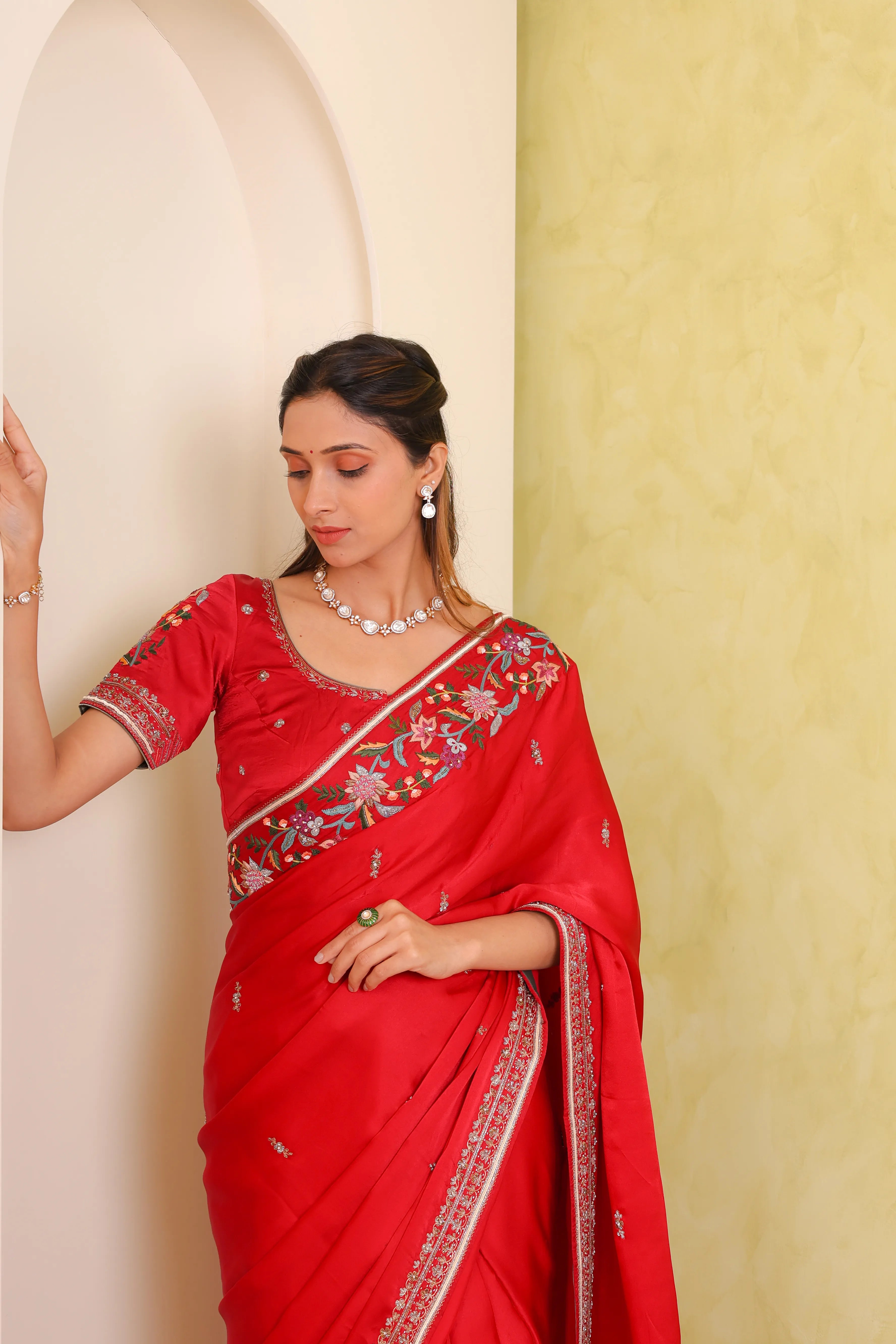 Laal Khwaab – Red Satin Silk Zardosi Saree
