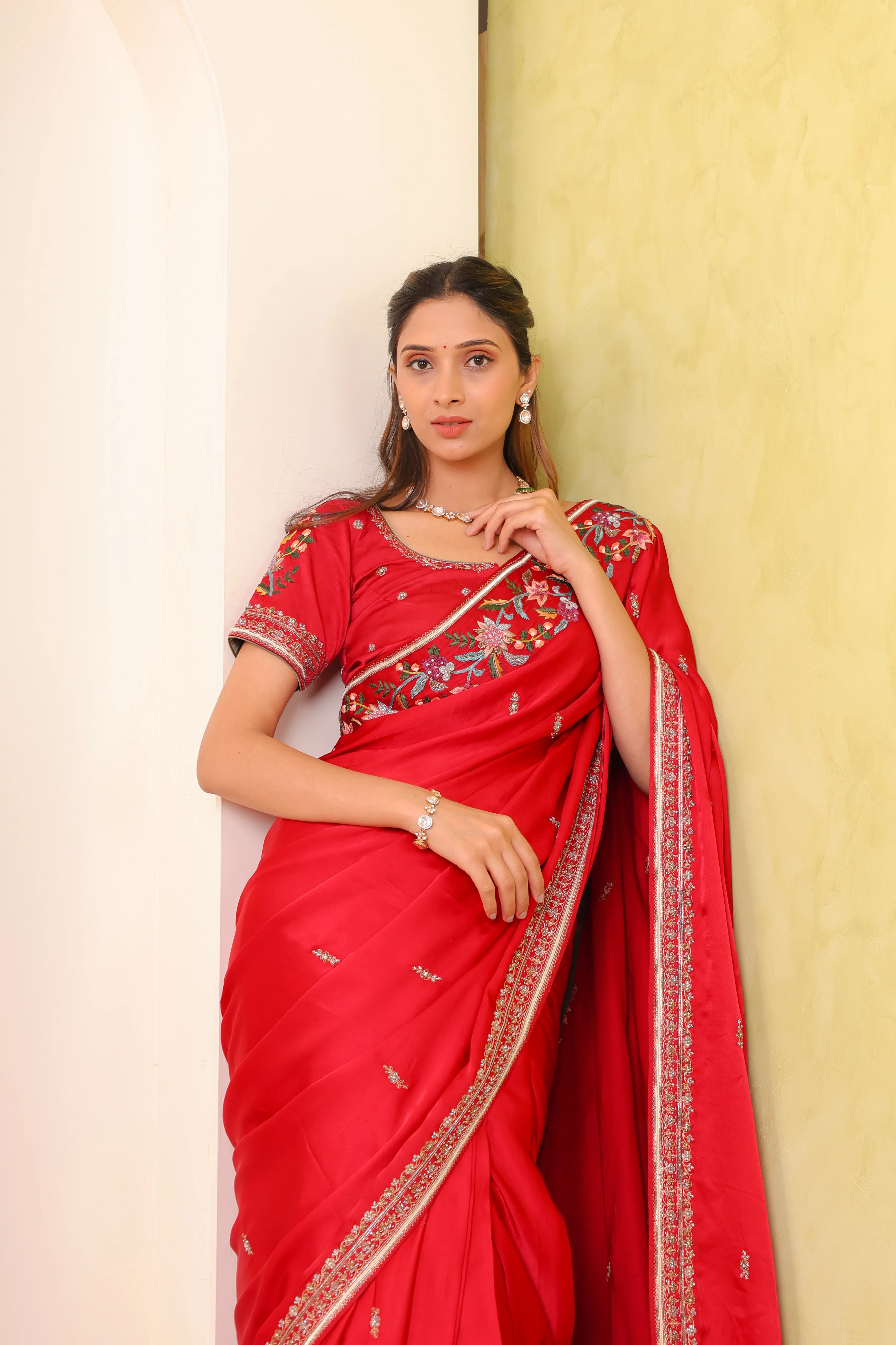 Laal Khwaab – Red Satin Silk Zardosi Saree