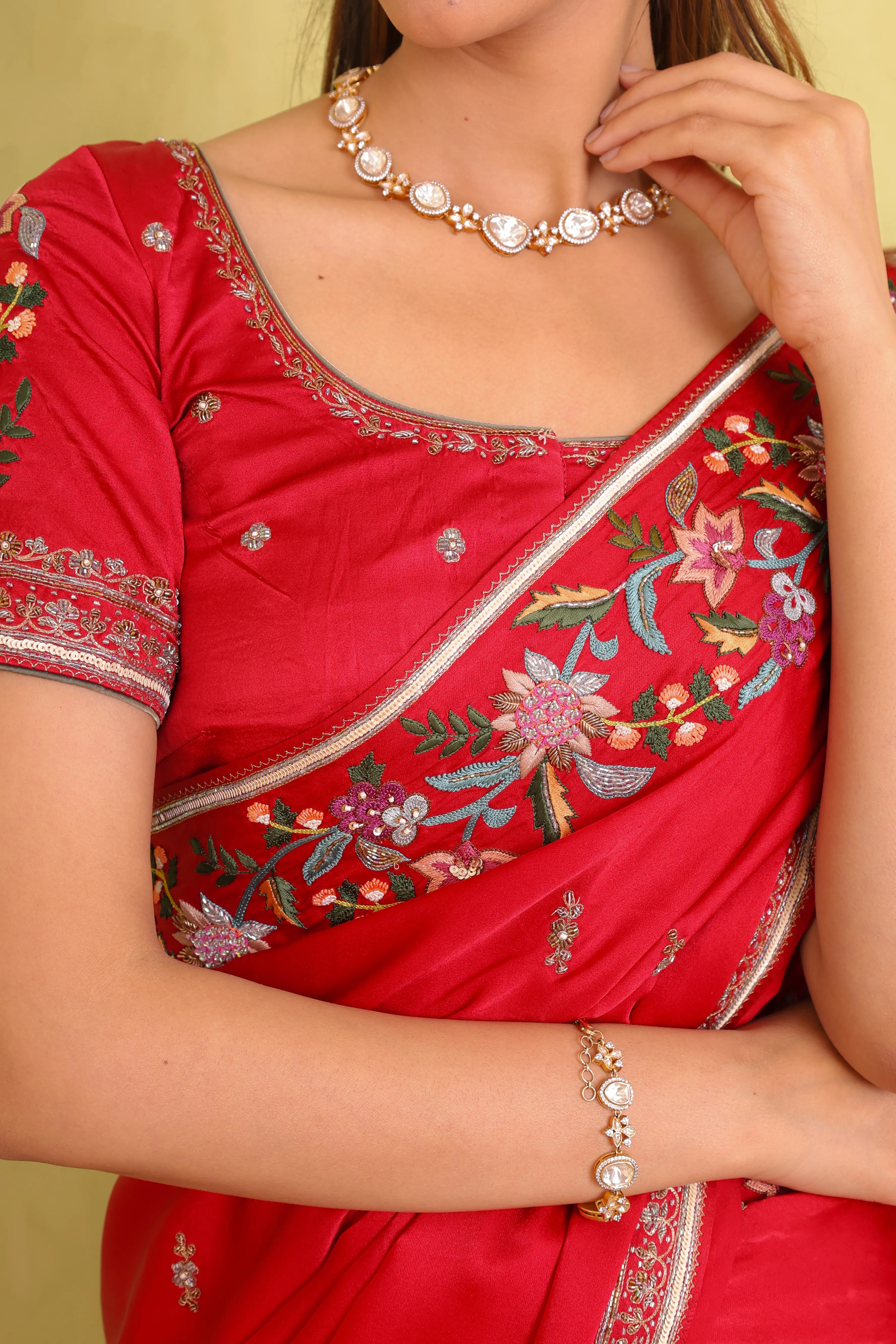 Laal Khwaab – Red Satin Silk Zardosi Saree