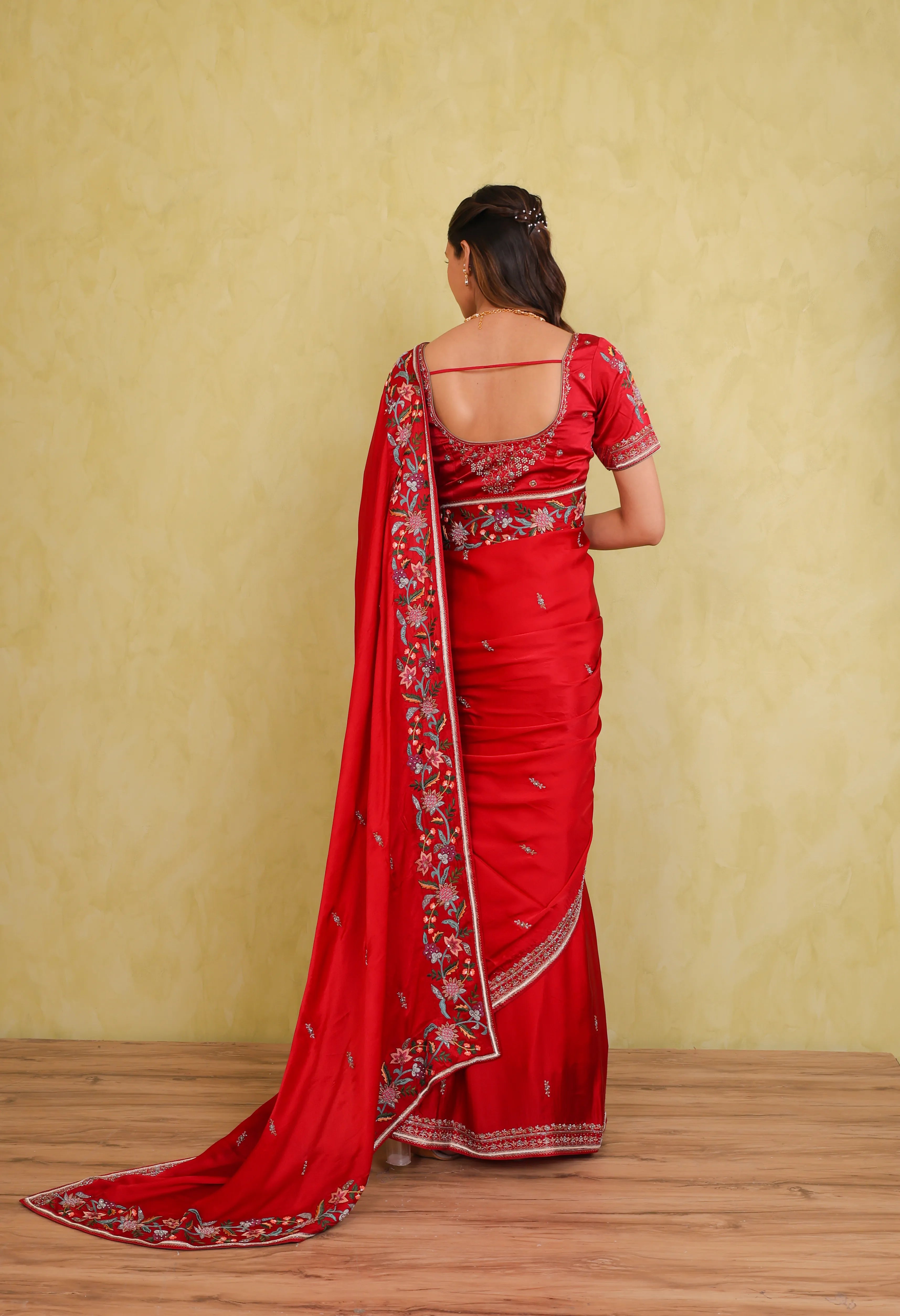 Laal Khwaab – Red Satin Silk Zardosi Saree