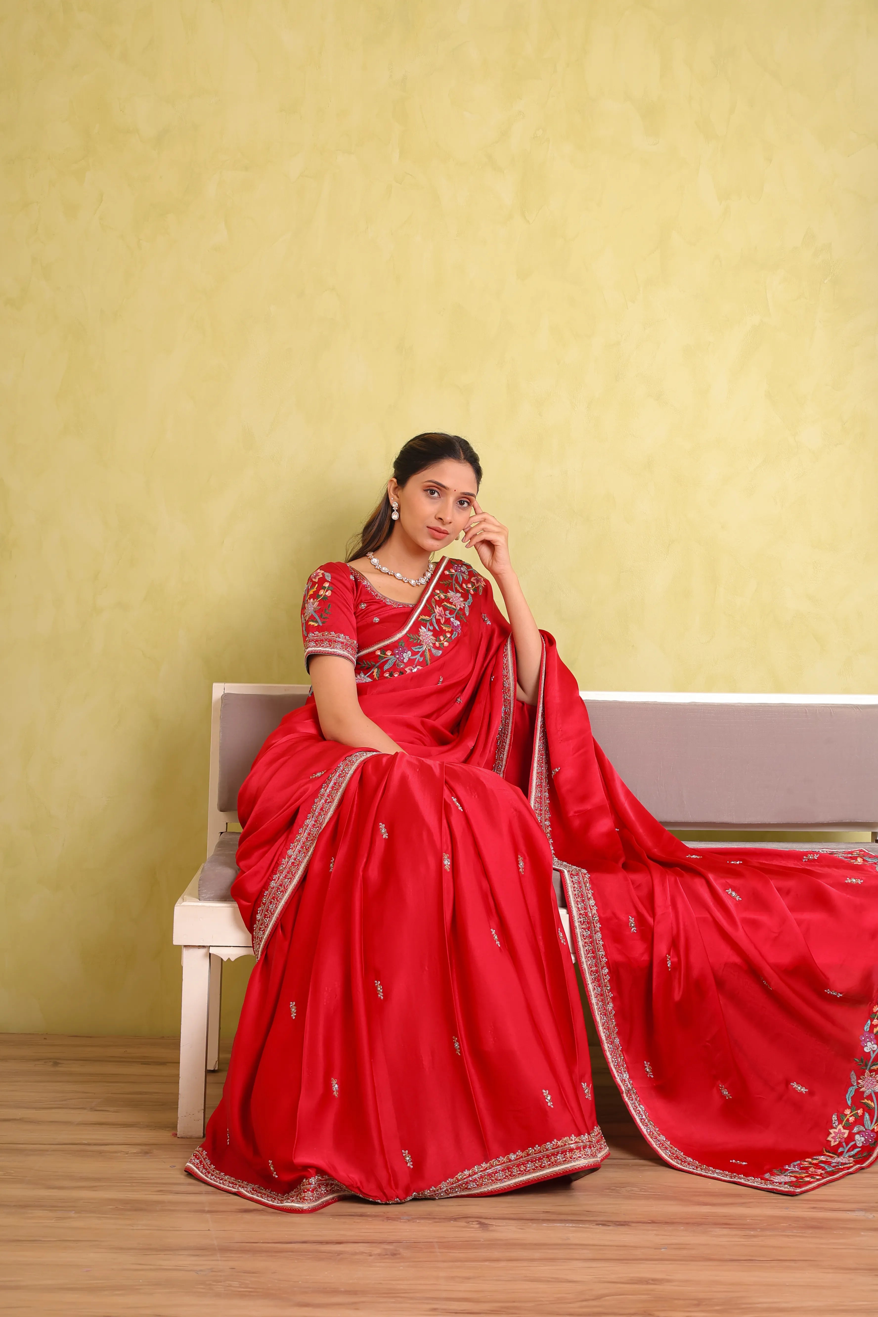 Laal Khwaab – Red Satin Silk Zardosi Saree