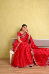 Laal Khwaab – Red Satin Silk Zardosi Saree