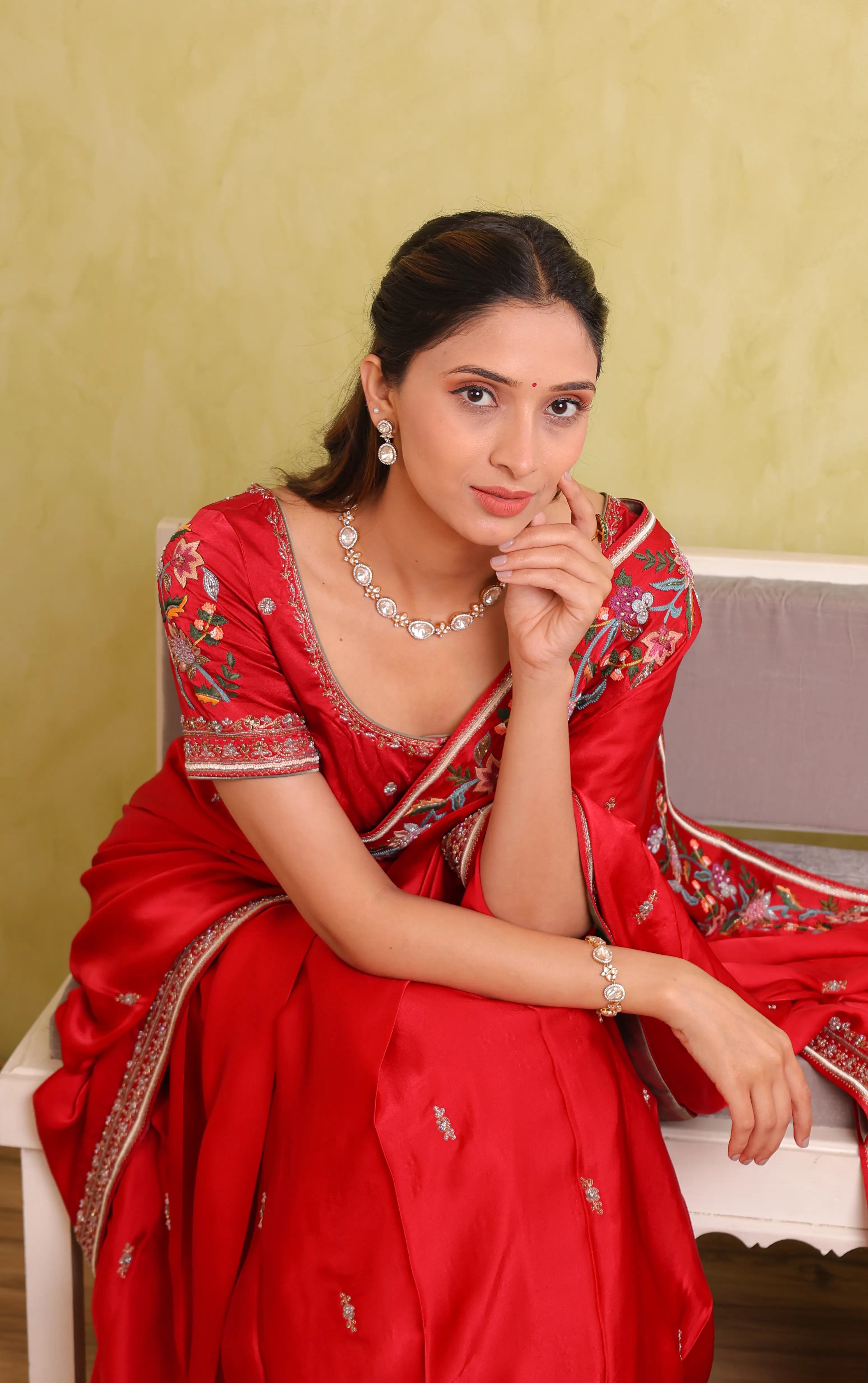 Laal Khwaab – Red Satin Silk Zardosi Saree