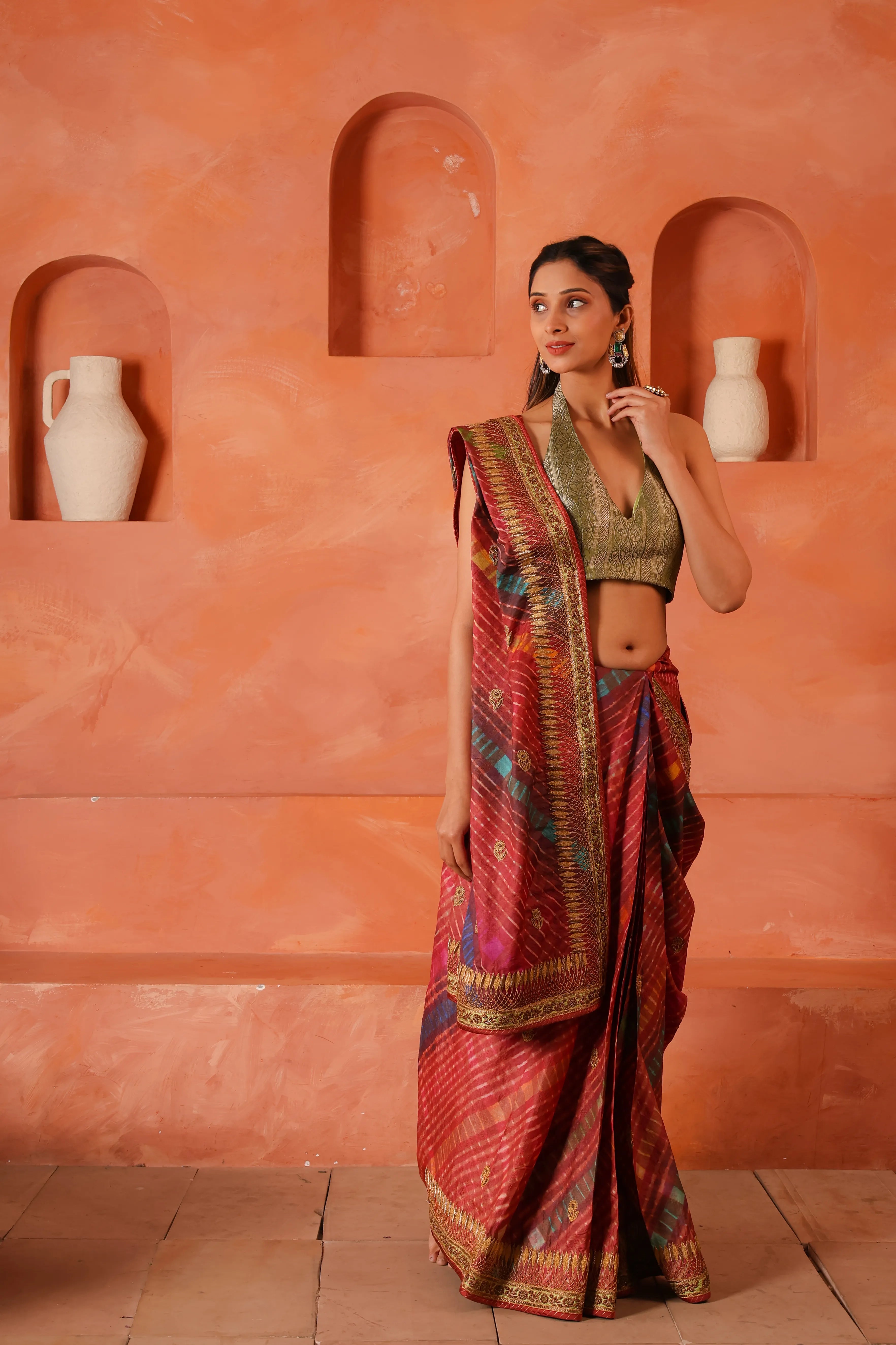 Maru Leher – Handcrafted Silk Tissue Tussar Lehariya Saree