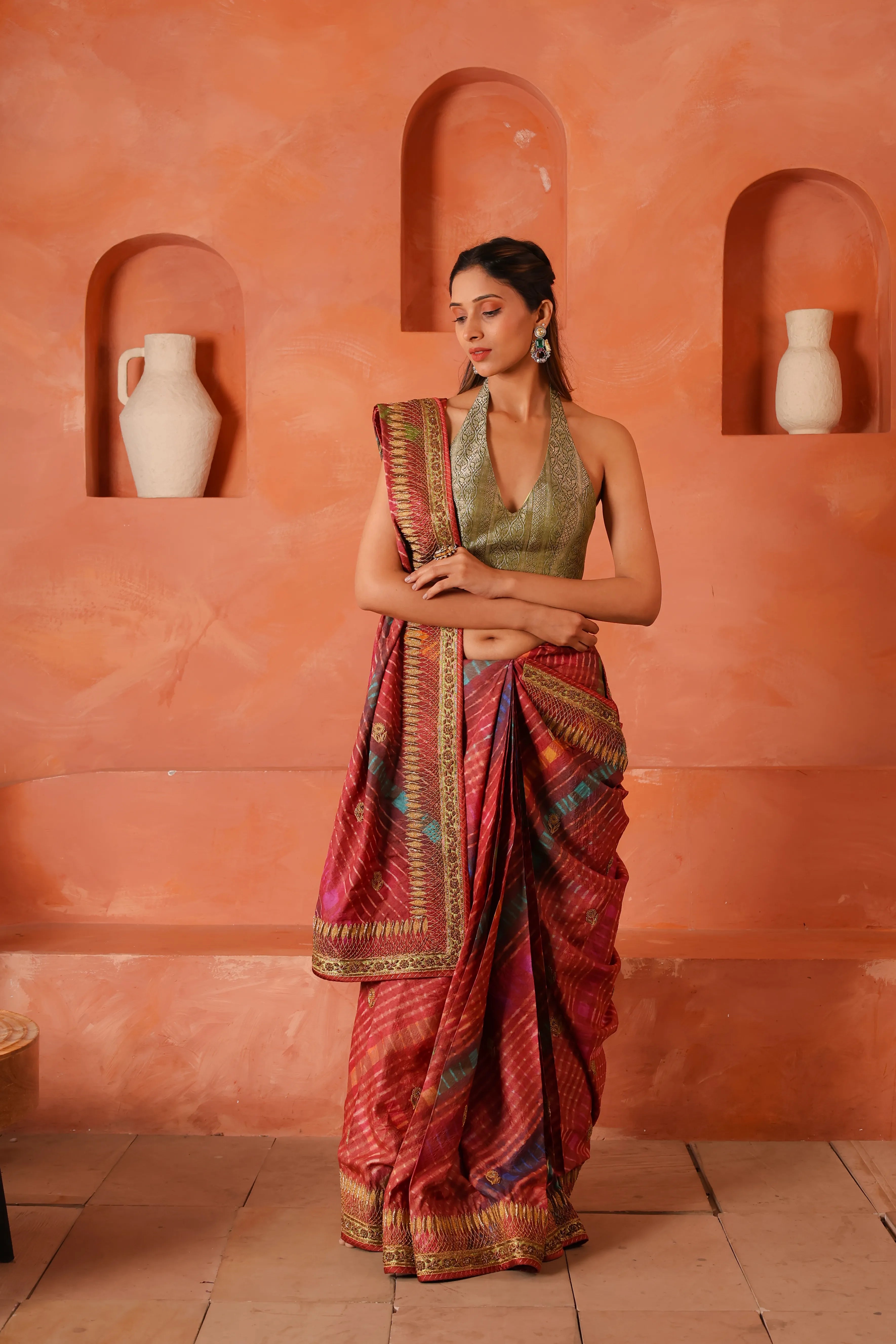 Maru Leher – Handcrafted Silk Tissue Tussar Lehariya Saree