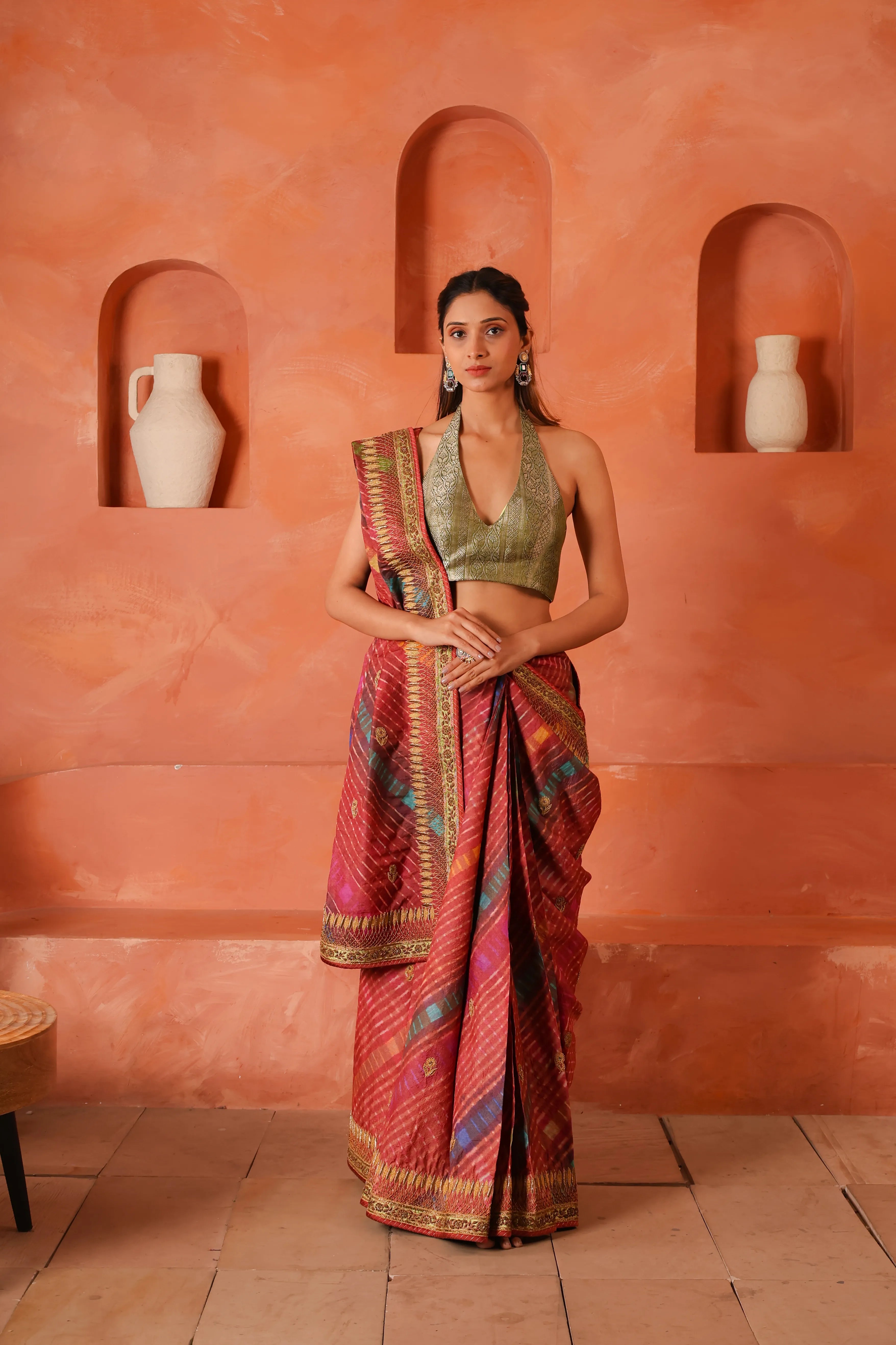 Maru Leher – Handcrafted Silk Tissue Tussar Lehariya Saree