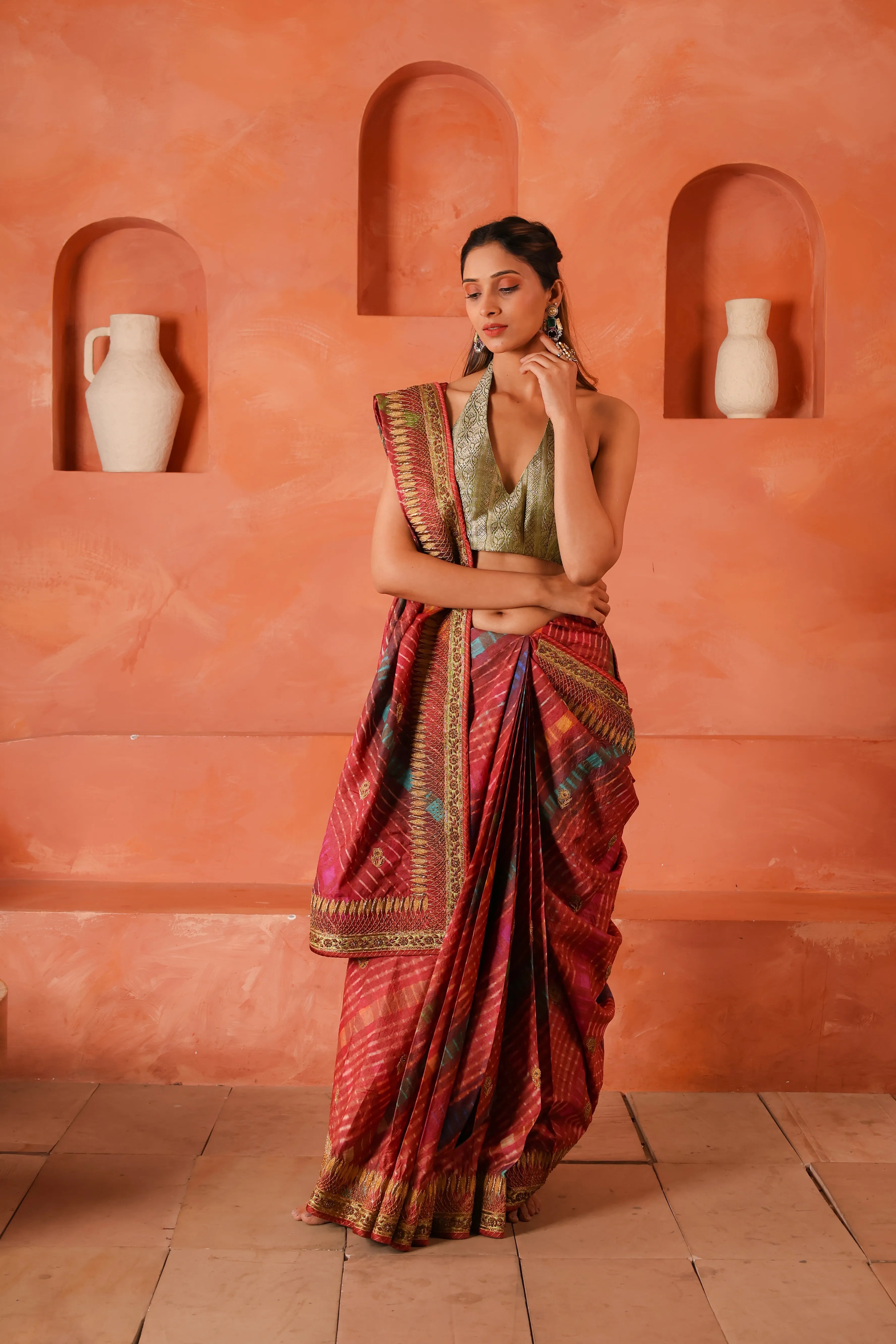 Maru Leher – Handcrafted Silk Tissue Tussar Lehariya Saree