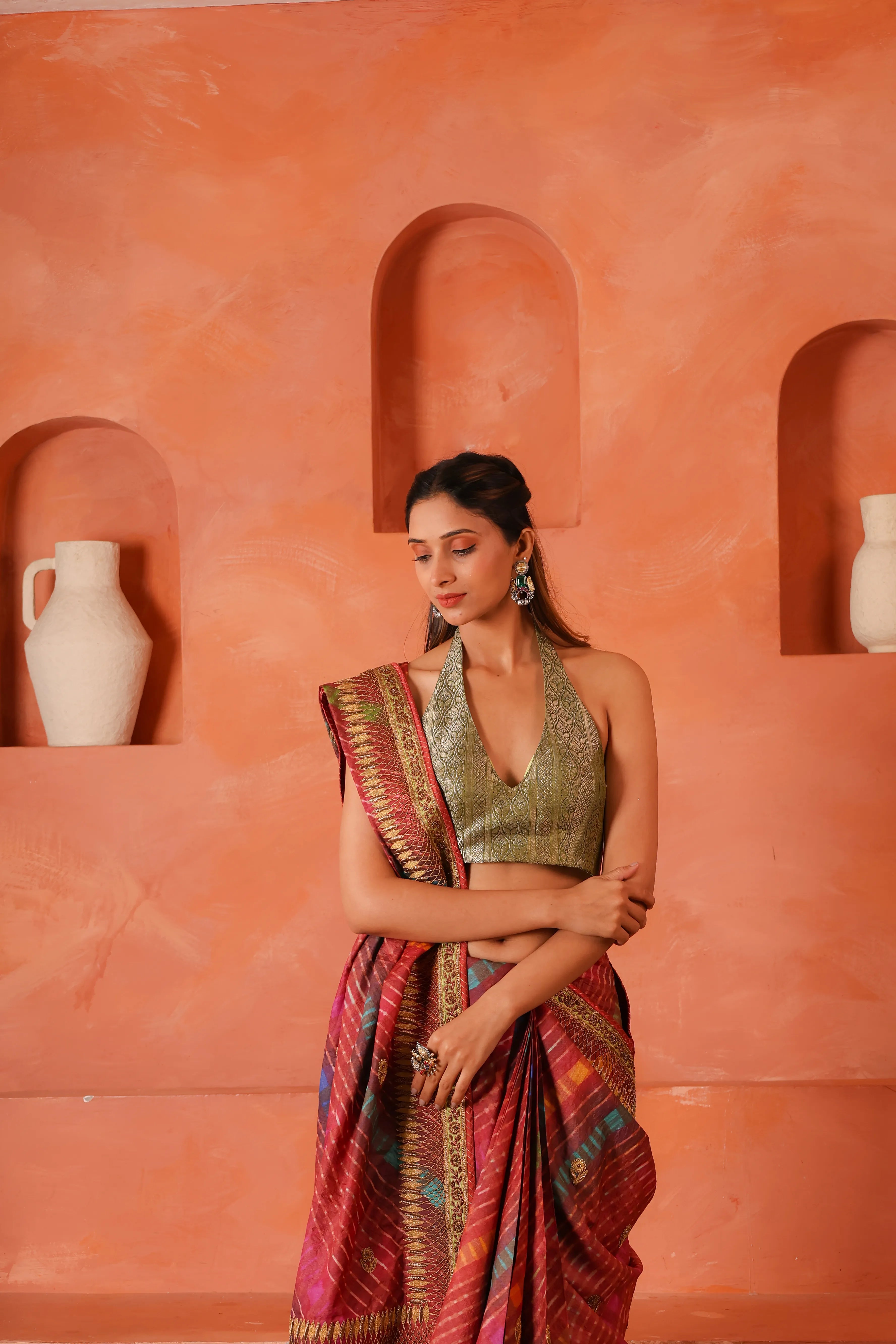Maru Leher – Handcrafted Silk Tissue Tussar Lehariya Saree