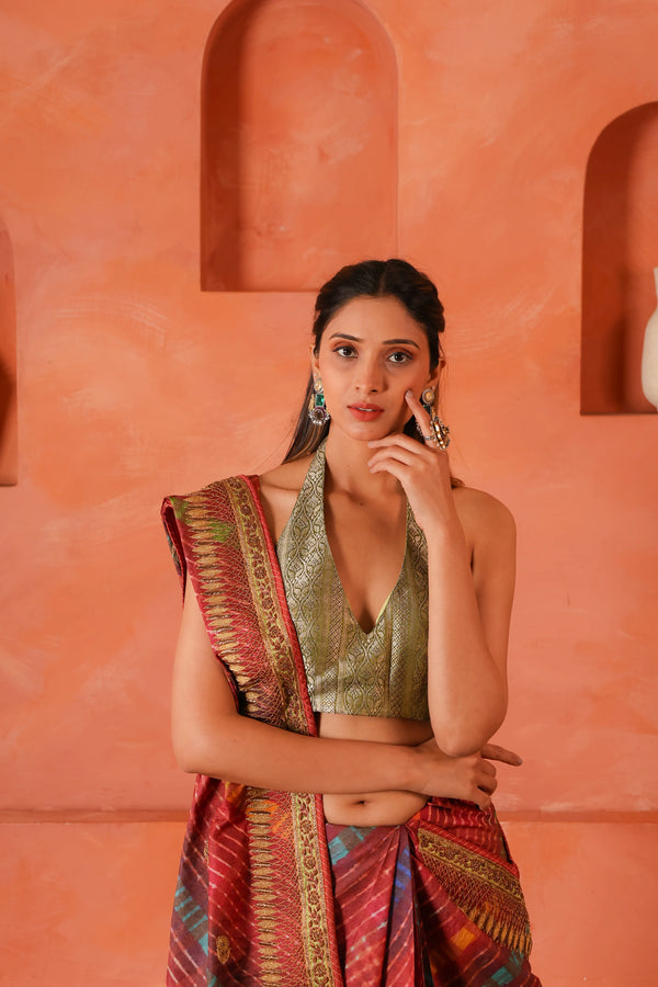 Maru Leher – Handcrafted Silk Tissue Tussar Lehariya Saree