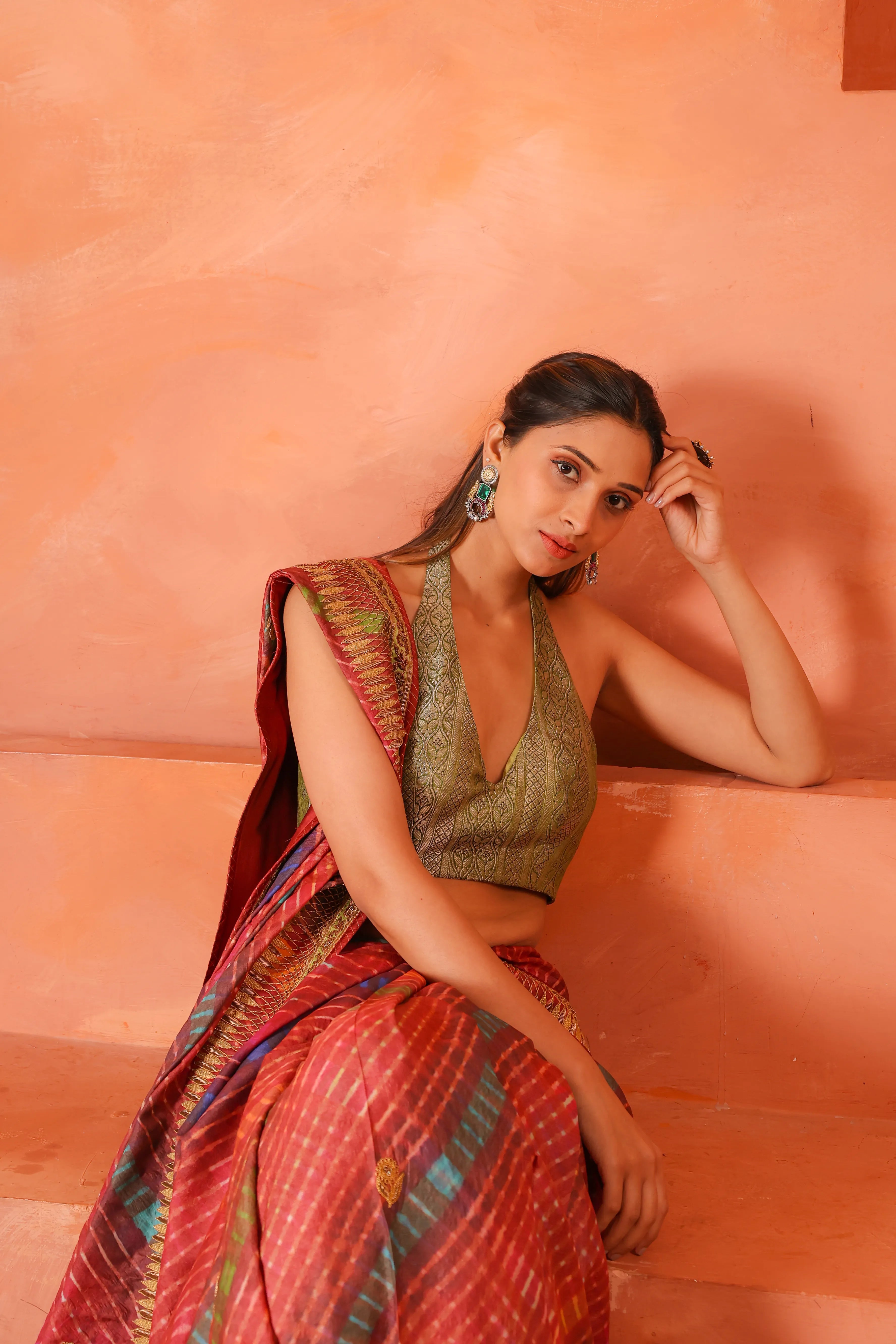 Maru Leher – Handcrafted Silk Tissue Tussar Lehariya Saree