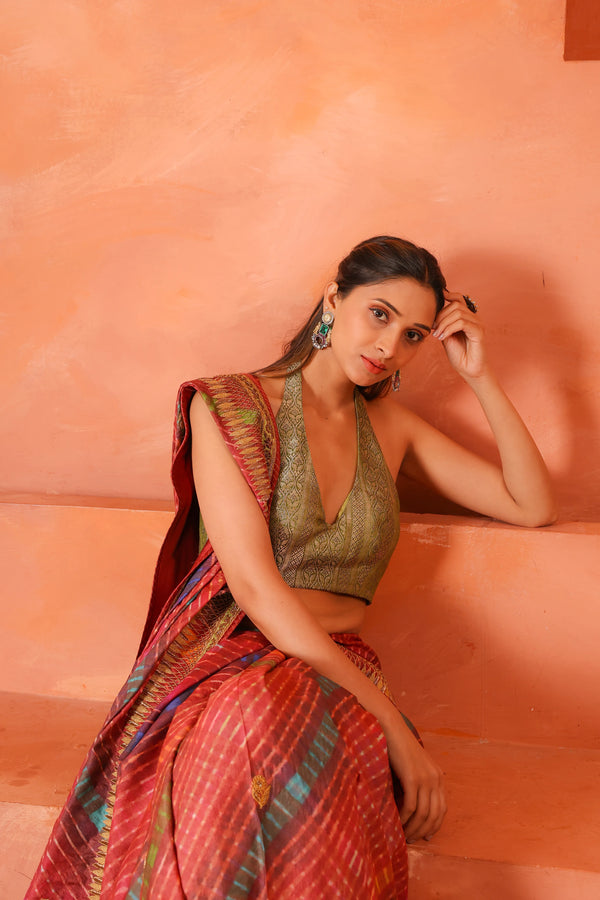 Maru Leher – Handcrafted Silk Tissue Tussar Lehariya Saree