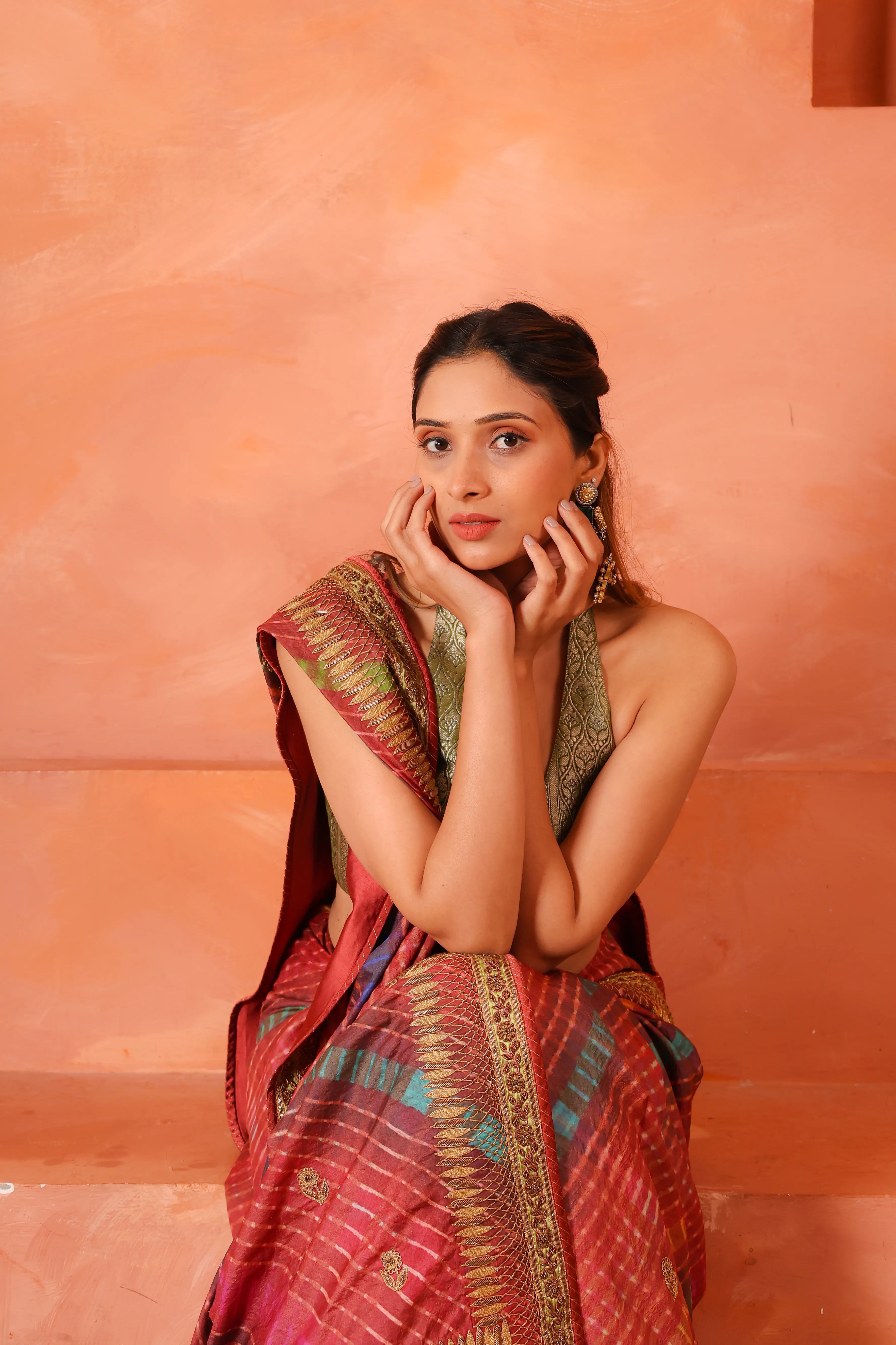 Maru Leher – Handcrafted Silk Tissue Tussar Lehariya Saree