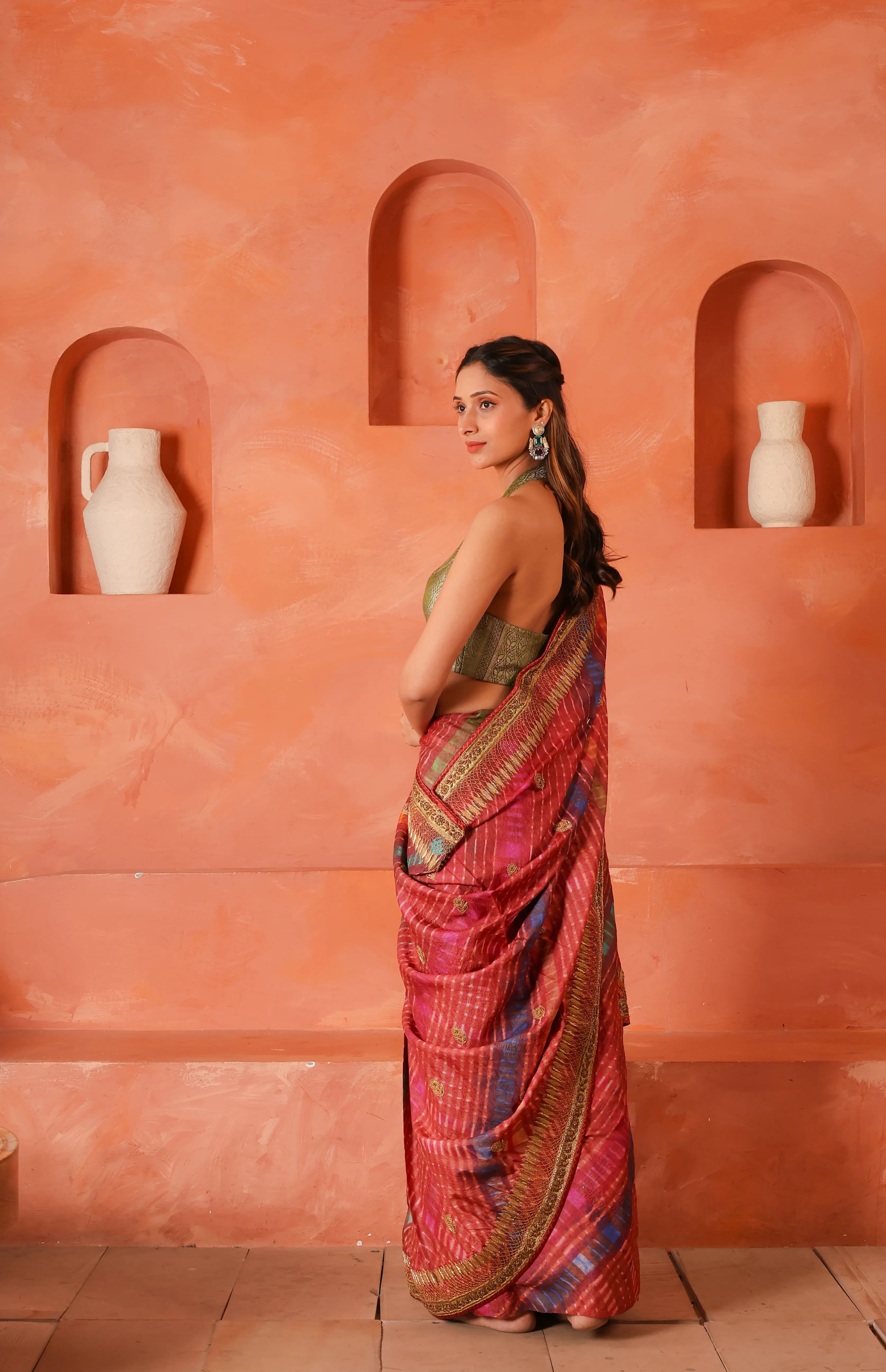 Maru Leher – Handcrafted Silk Tissue Tussar Lehariya Saree