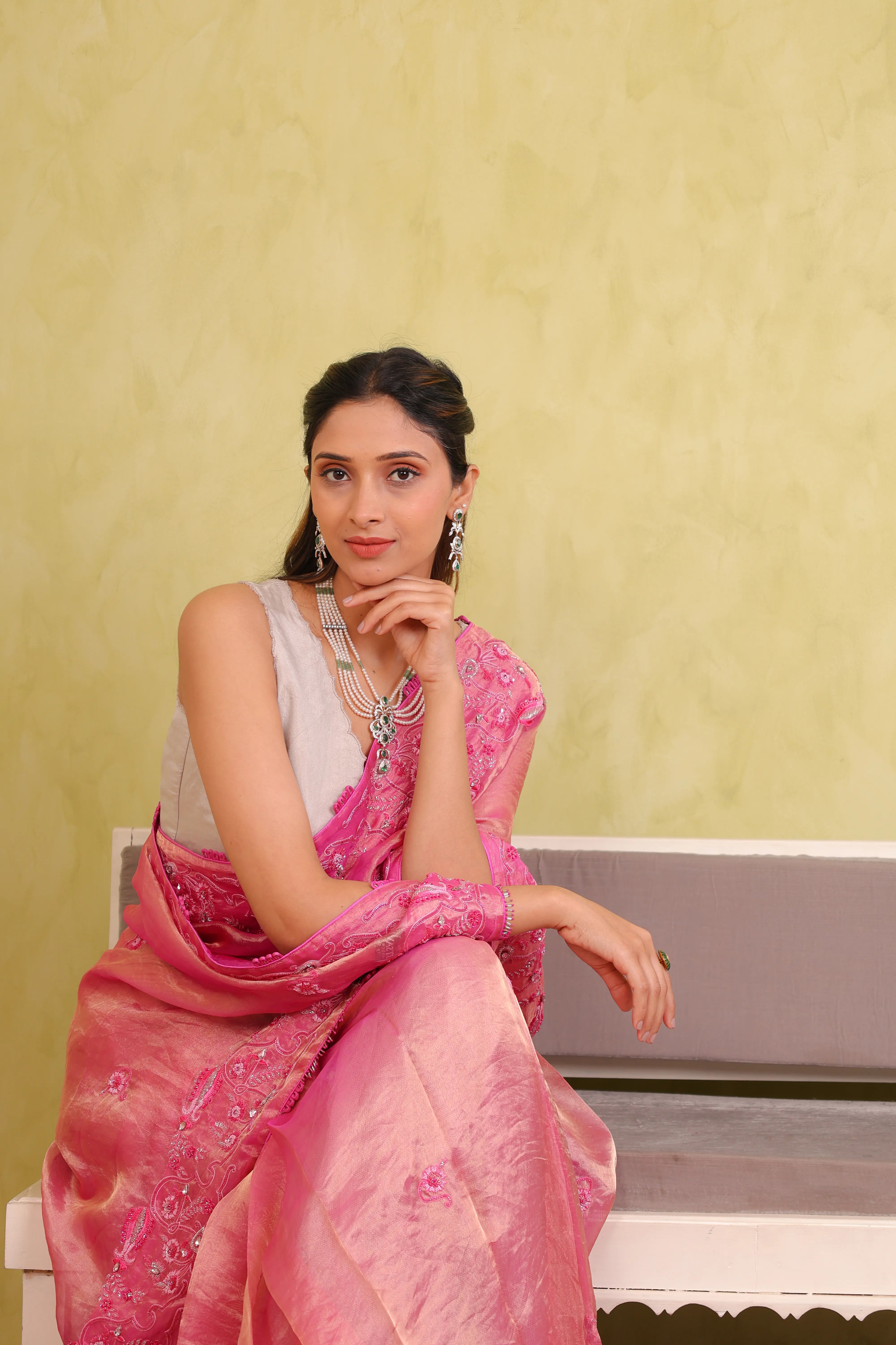 Noor-e-AmbiyaNoor-e-Ambiya – Handcrafted Silk Tissue Organza Embroidered Saree