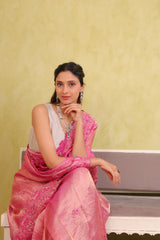Noor-e-AmbiyaNoor-e-Ambiya – Handcrafted Silk Tissue Organza Embroidered Saree