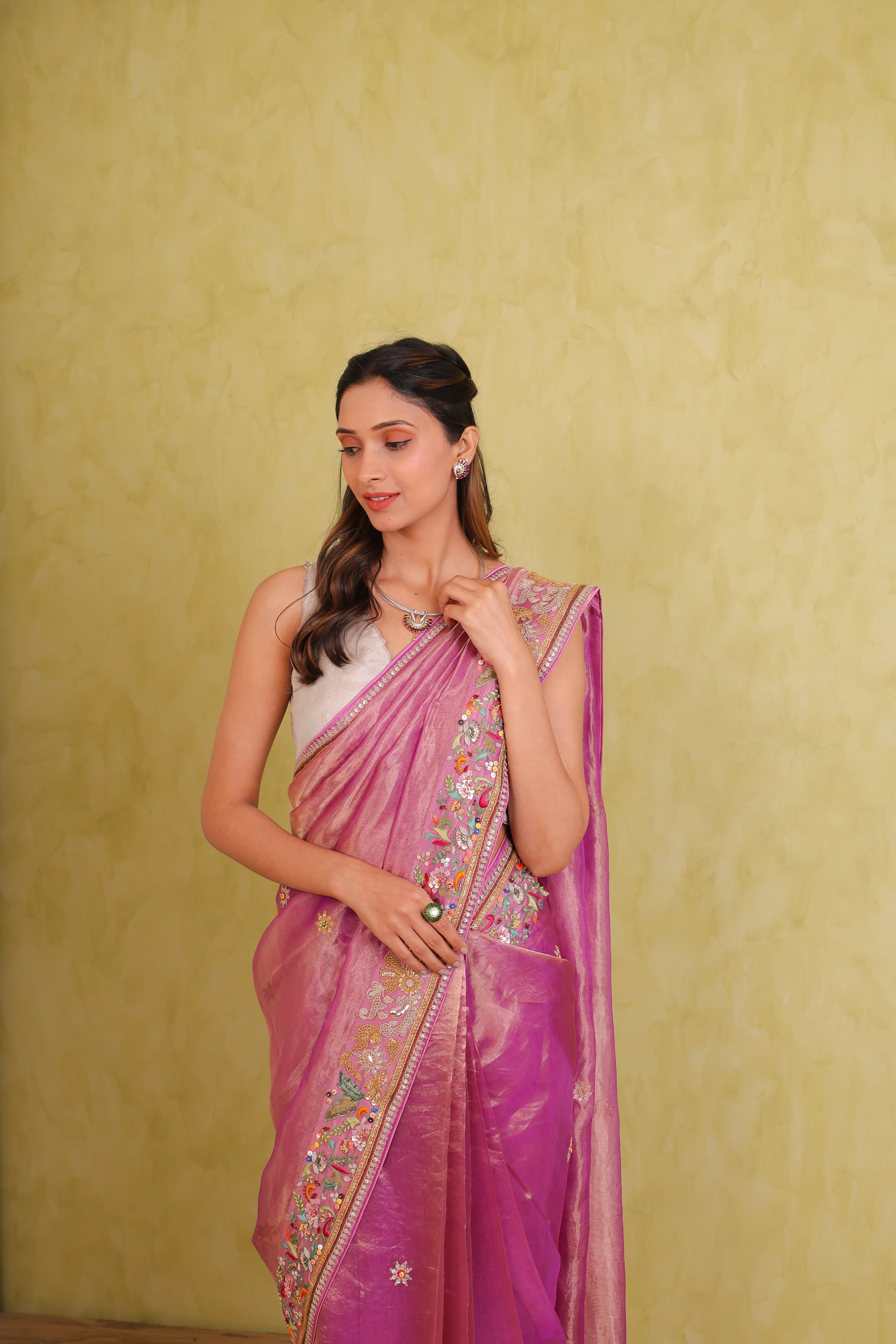 Gulbahaar – Handcrafted Silk Tissue Organza Saree