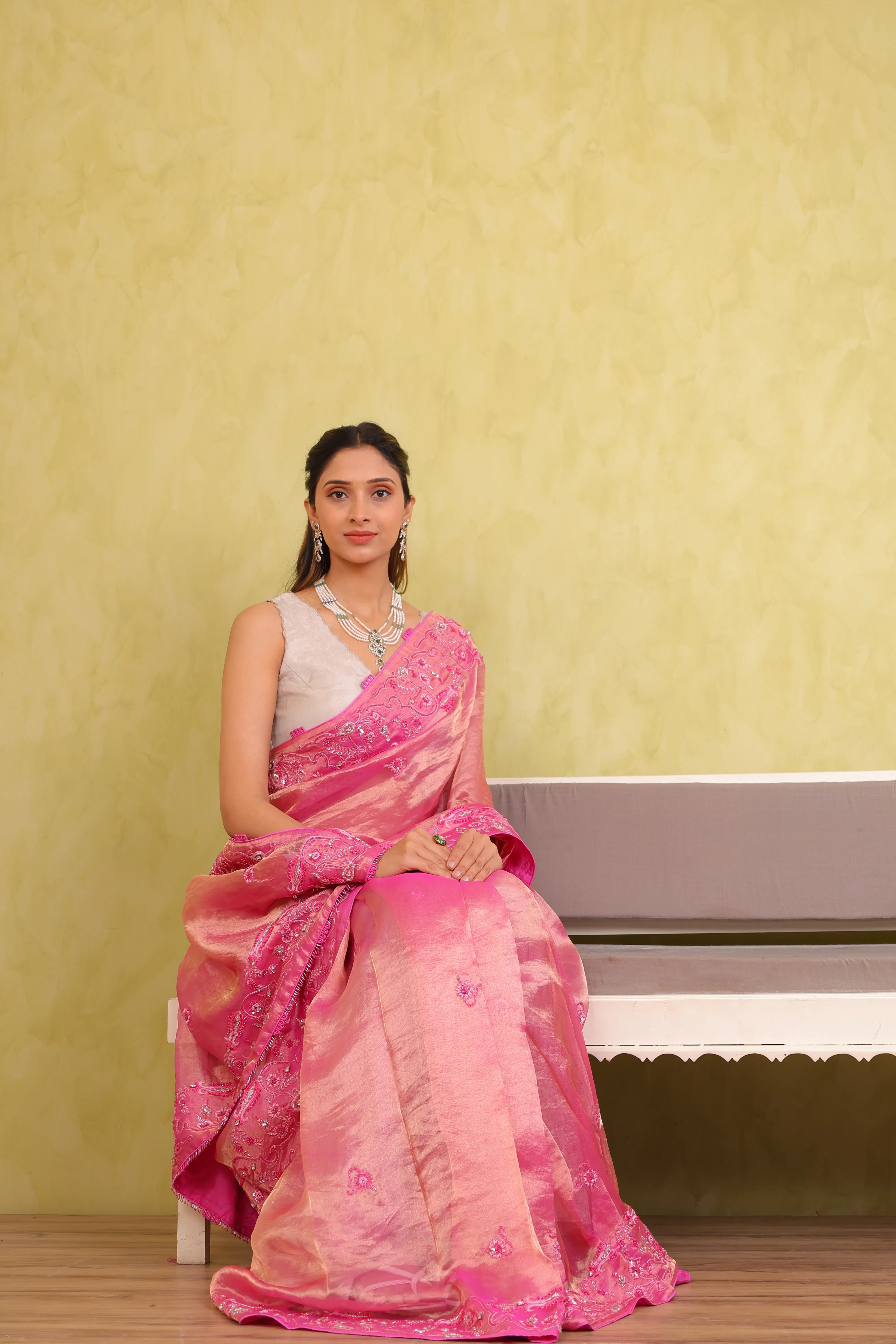 Noor-e-AmbiyaNoor-e-Ambiya – Handcrafted Silk Tissue Organza Embroidered Saree