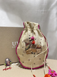 Gulabi Gota handcrafted embroidered potli bag, product photograph 2