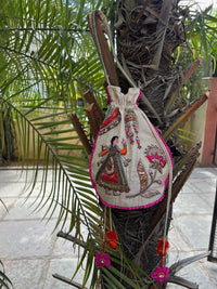 Gulabi Gota handcrafted embroidered potli bag, product photograph 3