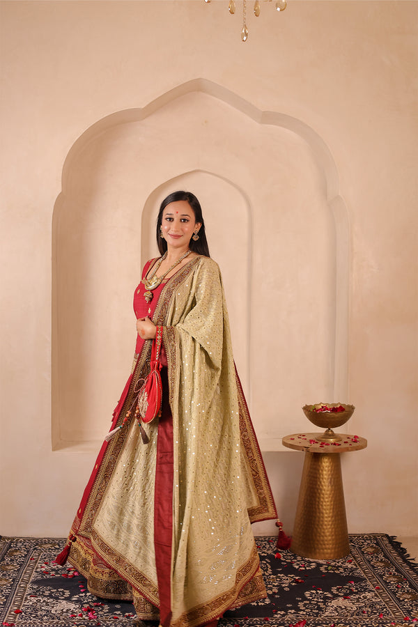 Awadhi Resham -  Heritage Lehenga Set | Velvet, Matka Silk & Lucknowi Craft