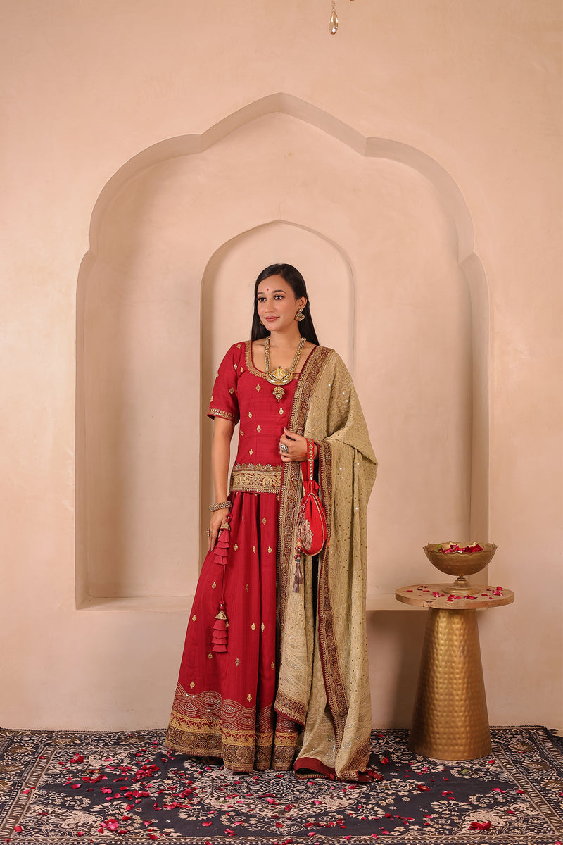 Awadhi Resham -  Heritage Lehenga Set | Velvet, Matka Silk & Lucknowi Craft