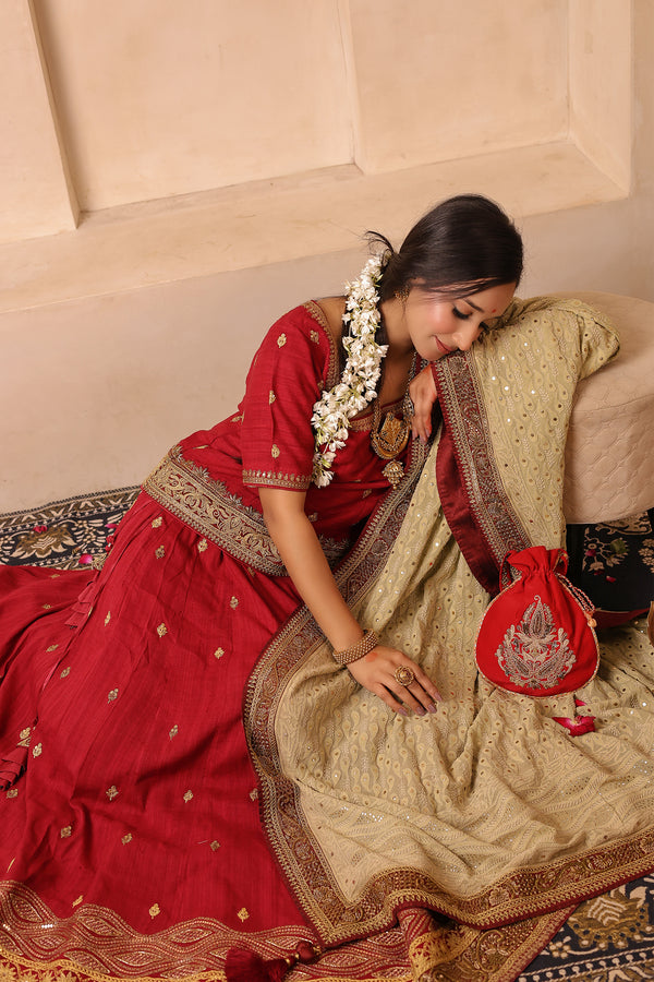 Awadhi Resham -  Heritage Lehenga Set | Velvet, Matka Silk & Lucknowi Craft